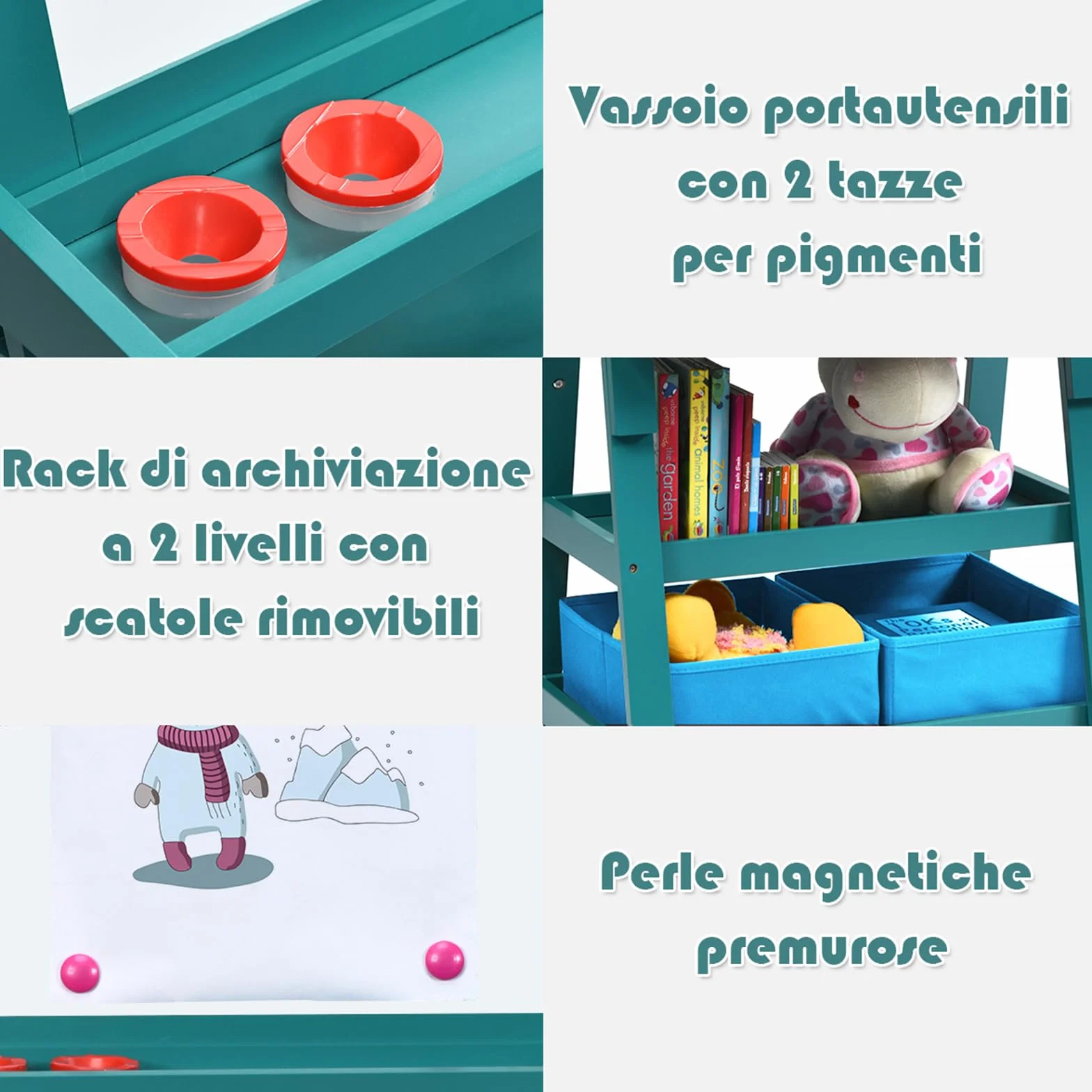 COSTWAY 3 in 1 Cavalletto per Bambini con Doppia Faccia, Legno (Blu)