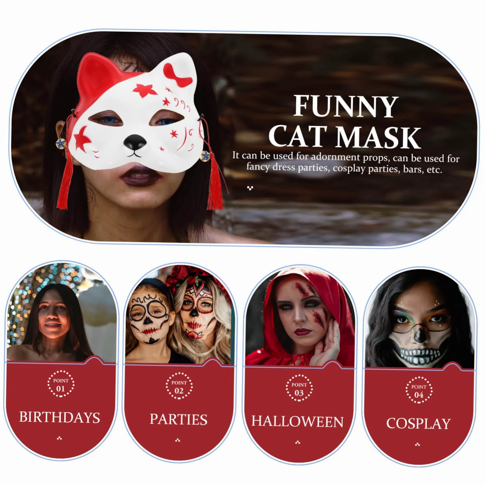 Alasum 10pezzi Maschera Animale Mezza Faccia Per Ragazzo Ragazza Di Maschere Da Cosplay Tema Gatto Per Feste Halloween e Performance