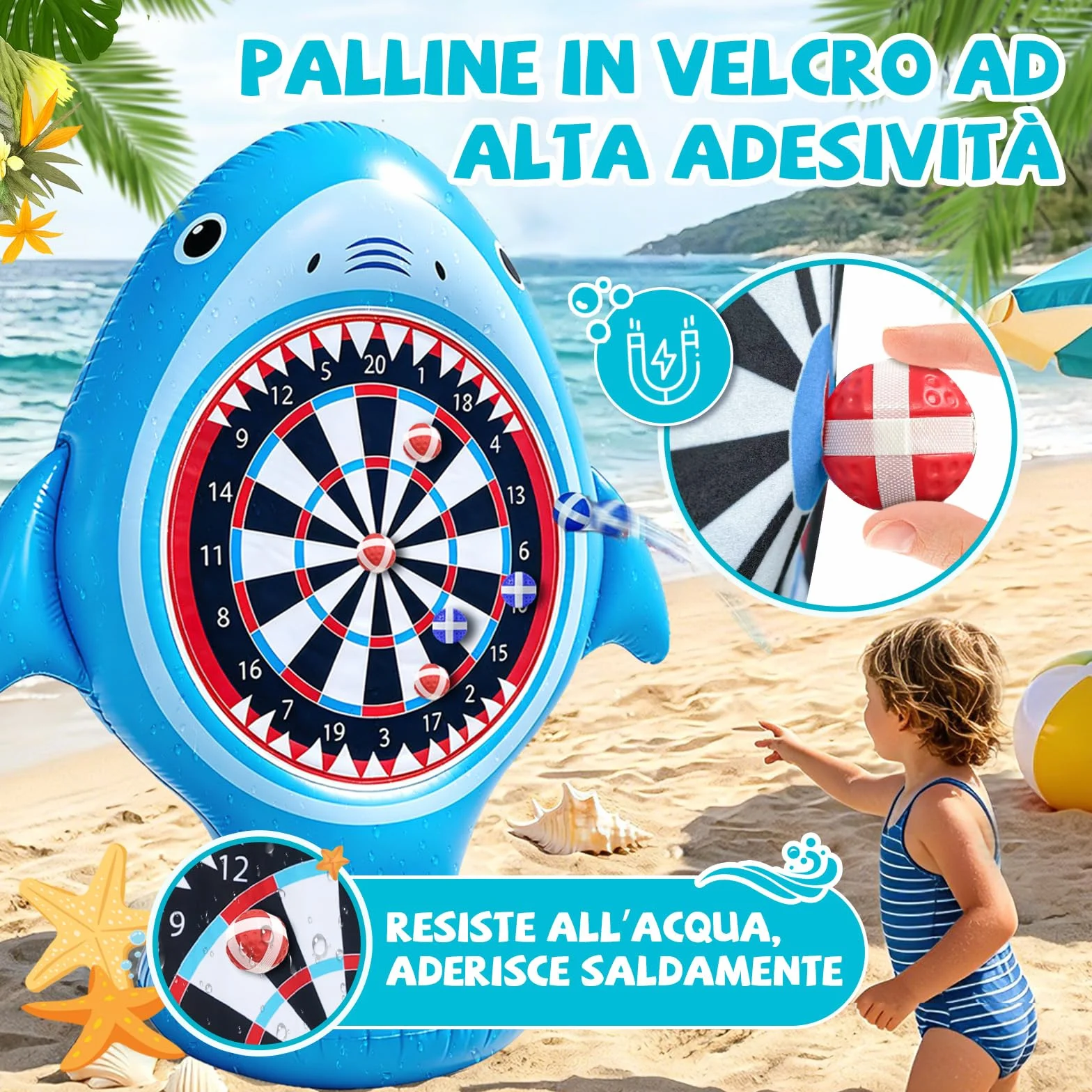 Gioco Gonfiabile Bersaglio, Bersaglio Freccette Gonfiabile - 10 Palline Velcro, Giochi Piscina Bambini Adulti, Gioco Lancio Bersaglio Famiglia Giardino Spiaggia