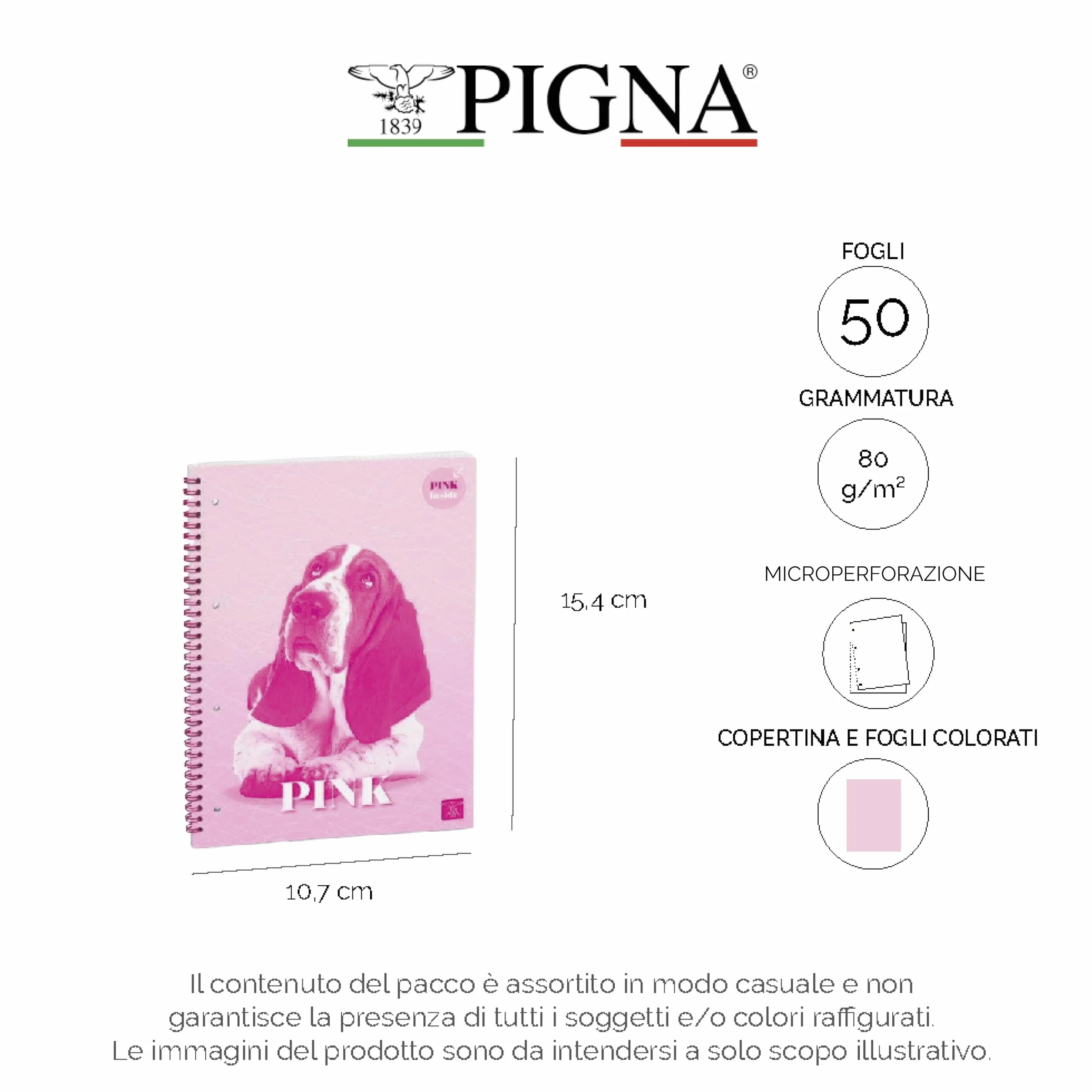 Pigna Quaderno Blocco Spiralato A6 Colour Inside 50 Fogli Carta Colorata