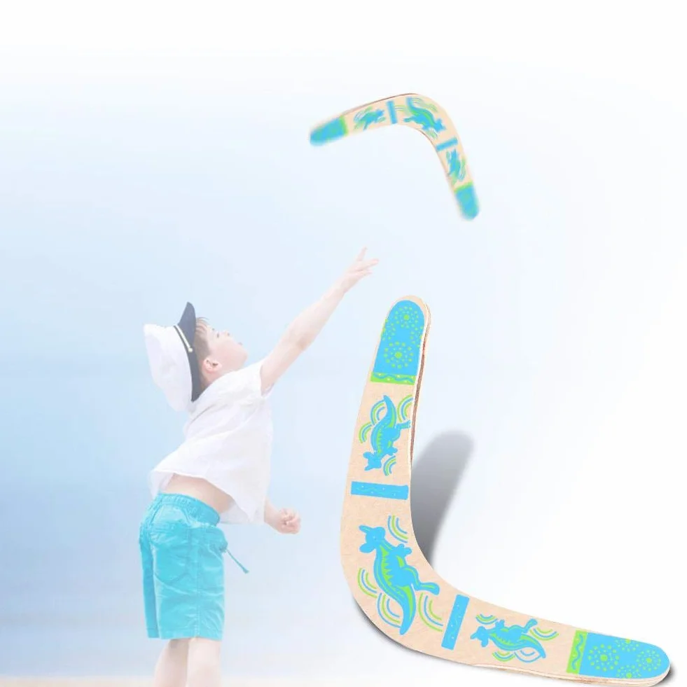 Wakects Boomerang in Legno a Forma di V, Disco Volante per Bambini, Gioco Sport all'Aria Aperta, Blu