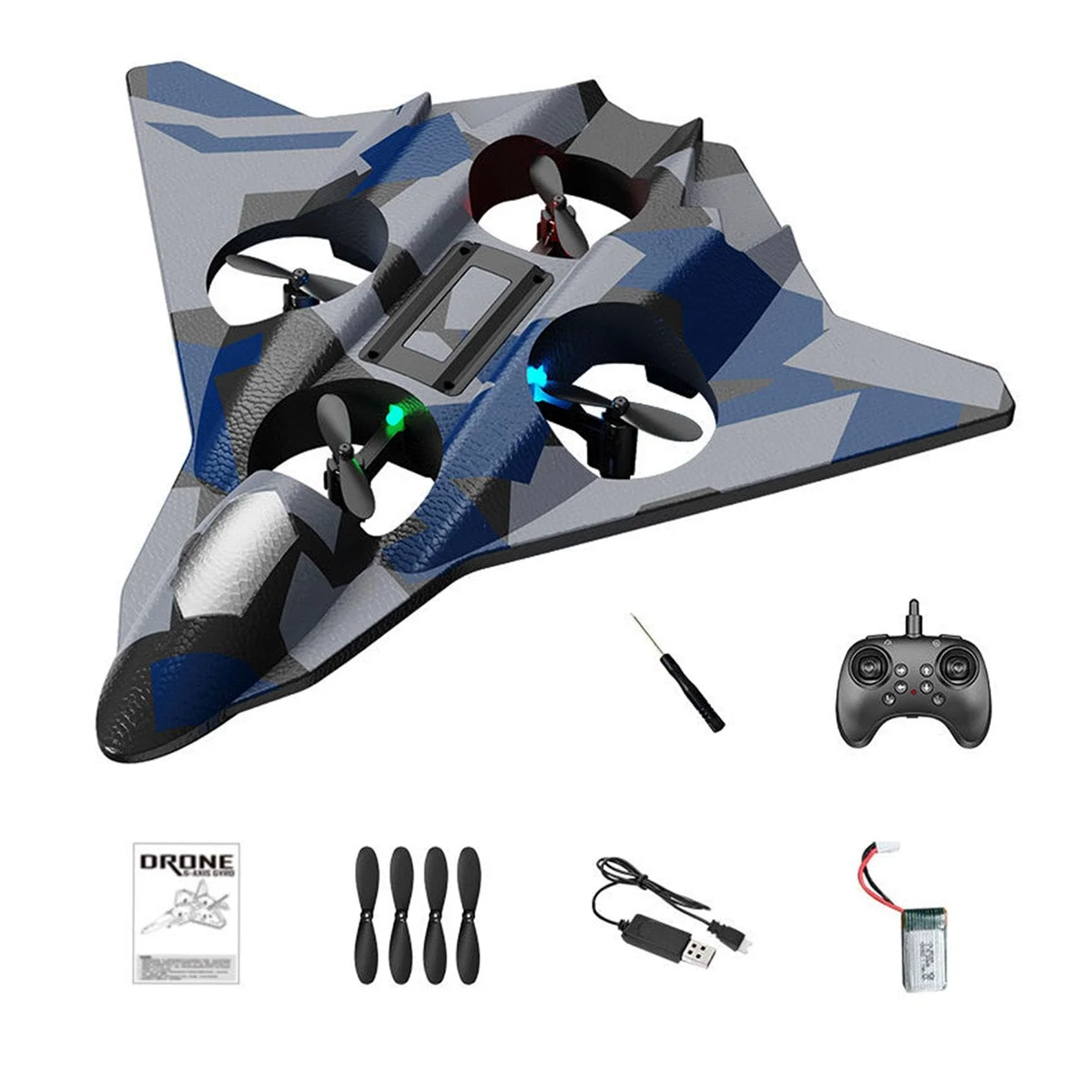 Aereo Radiocomandato RC Quadcopter Telecomando Funzione Hovering Materiale Eva Ricaricabile Luce Facile Utilizzo Adatto per Bambini Adulti P, Blu