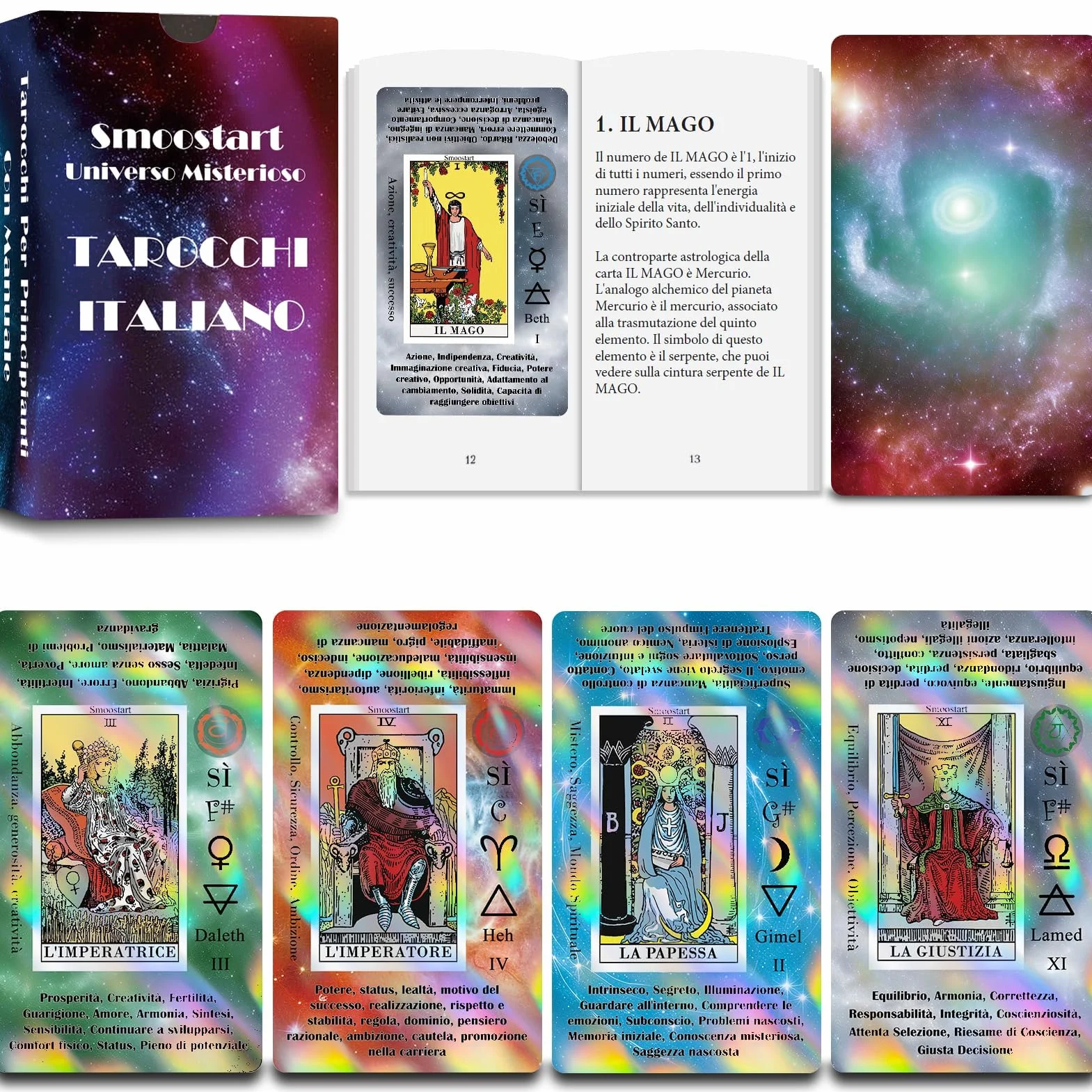 Smoostart Tarocchi Carte Italiano Per Principianti Con Significato, Guida, Parole Chiave, Elemento, Pianeta, Zodiaco, Chakra, Sì O No, Tono Musicale, Numerologia