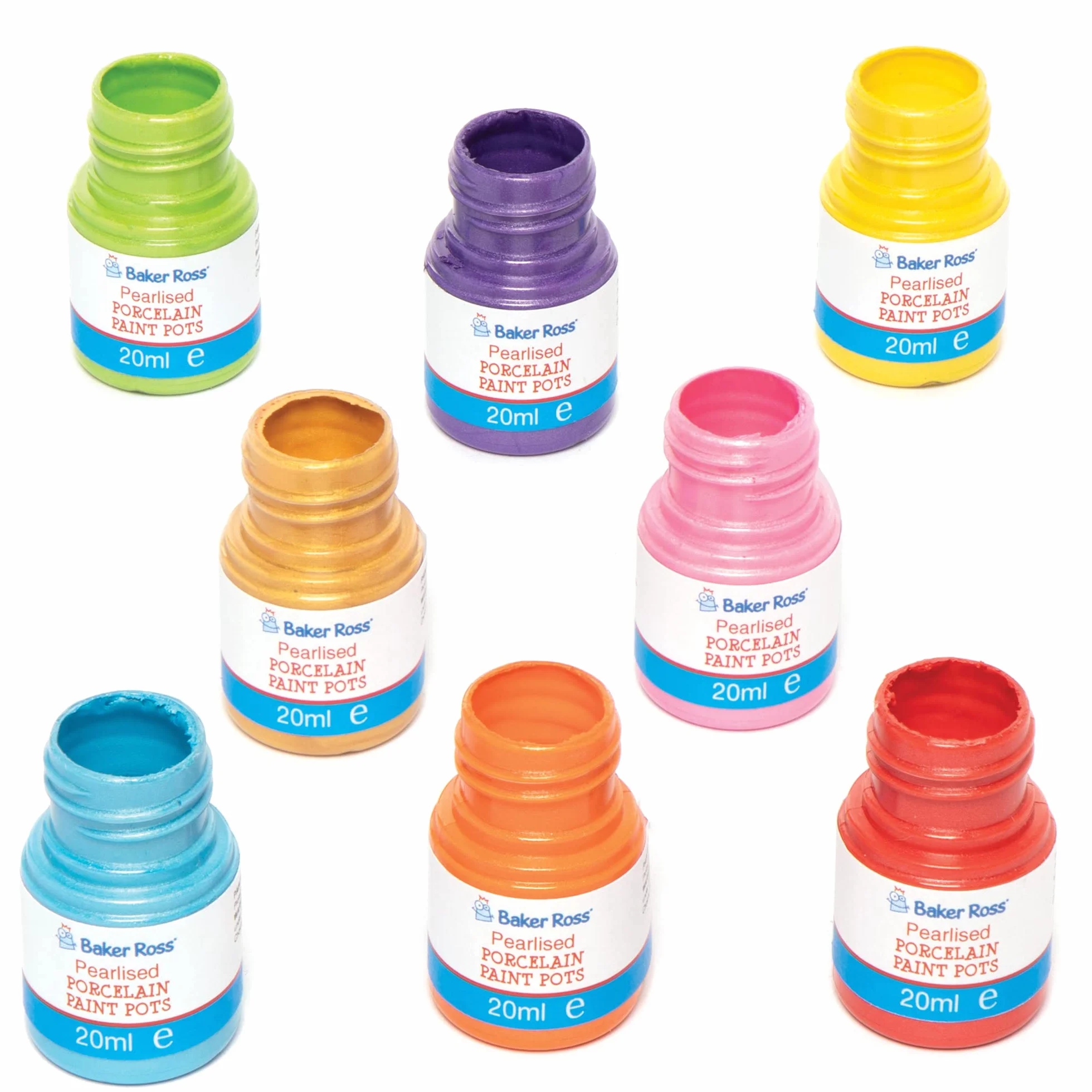 Baker Ross FE793 Vasetti Pittura su Porcellana Colori Metallizzati - Confezione 8, Pittura Ceramica, Set Bambini