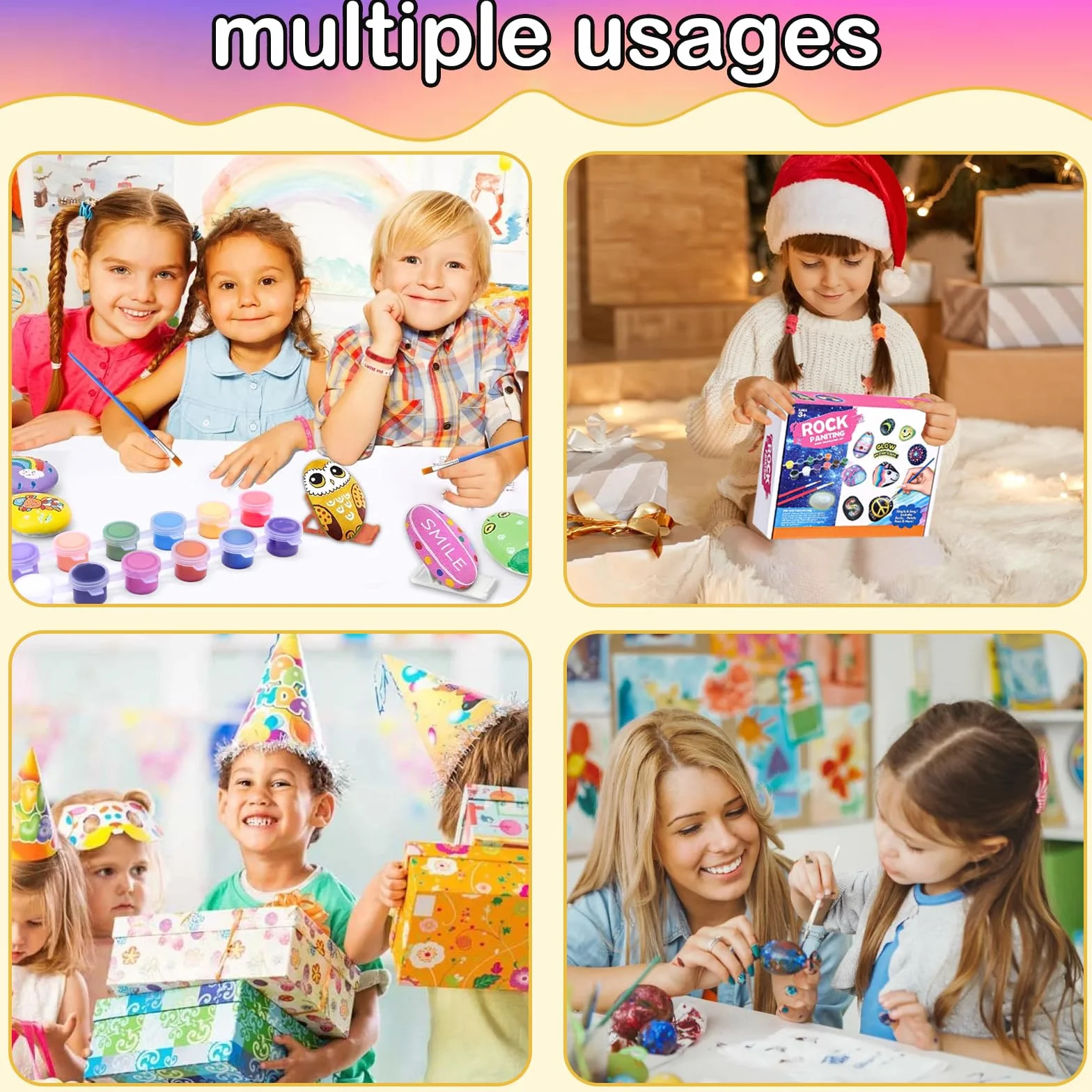 YESLUSY Kit Creativi Pittura di Pietra per Bambini 18 Pigmenti Colori Accessori 3-10 Anni