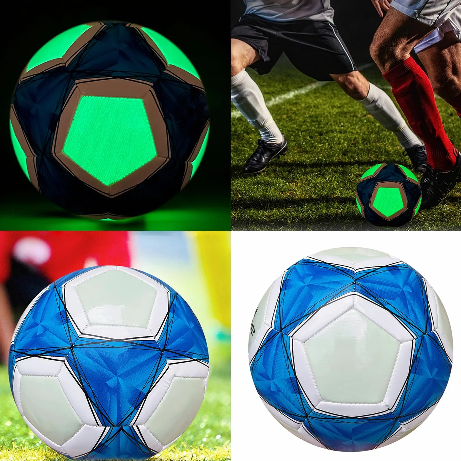Pallone da calcio fluorescente al buio, con luci LED, riflettenti, misura 4, 5, per calcio luminoso