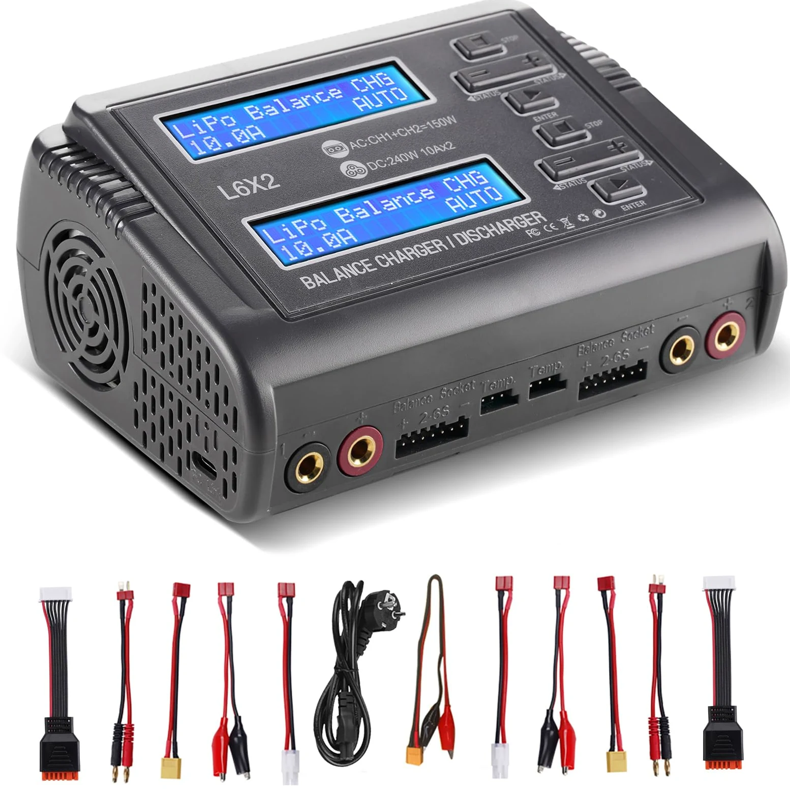 Haisito L6X2 Duo RC Balance Charger/Scaricatore per Lilon LiPo Life LiHV NiCd NiMH PB Smart Batteria Dual Multicciatore AC 150W/DC 240W 10A x 2