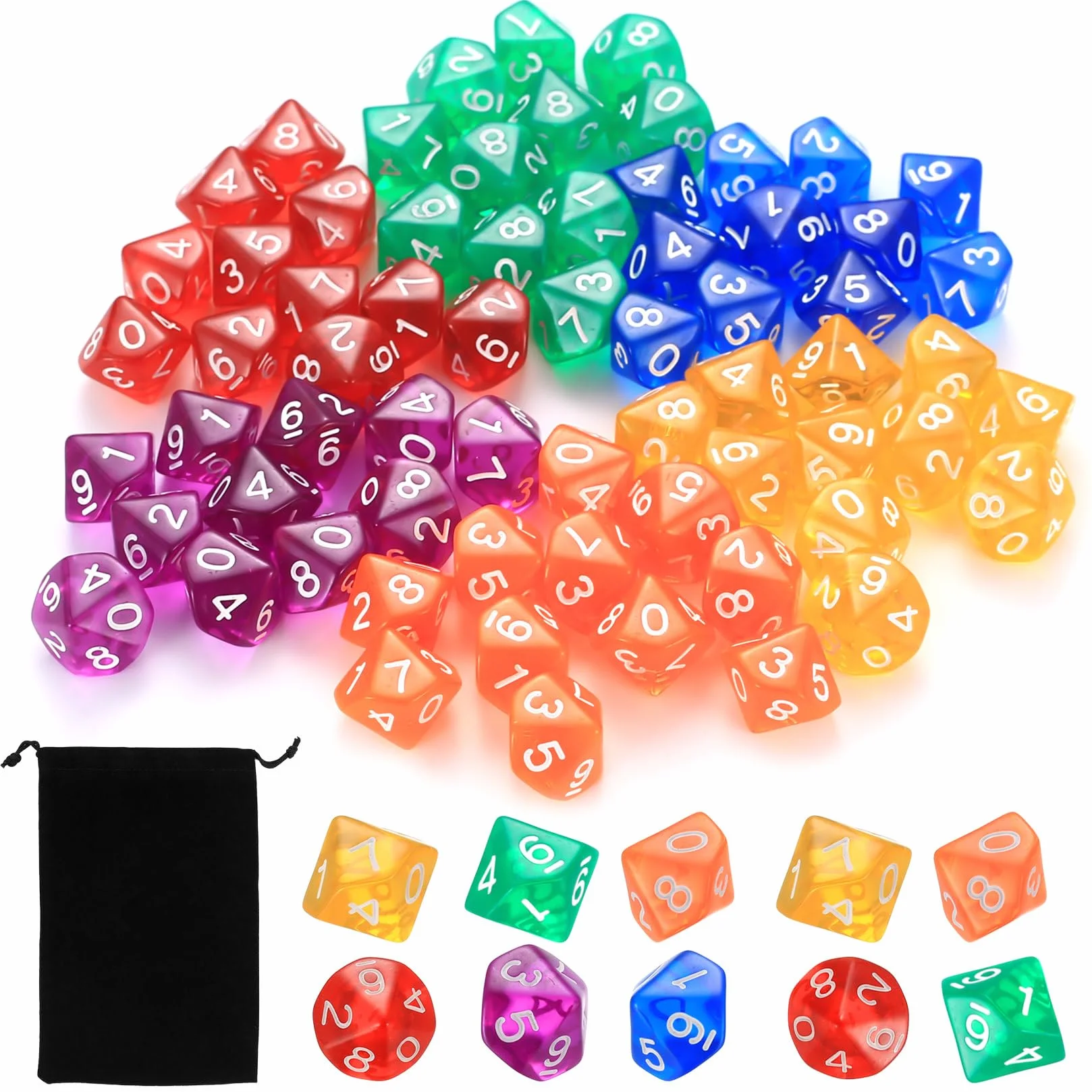 72 PzDadi Poliedrici, Dadi D10 a 10 Facce, Dadi D&D in Acrilico per Giochi da Tavolo D&D/RPG/MTG, con 1 Borsa per Trasporto
