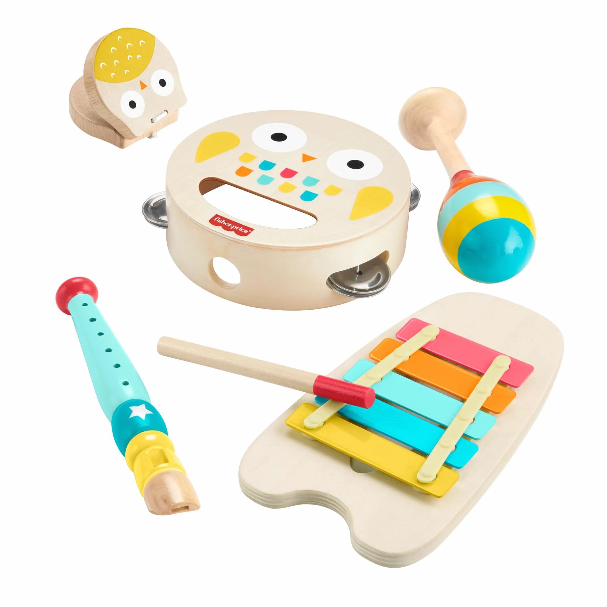 Fisher-Price - Set Strumenti Musicali, 6 Strumenti Giocattolo in Legno a Forma di Animali per Lo Sviluppo delle capacità motorie e sensoriali, Giocattolo per Bambini, 2+ Anni, HXT90