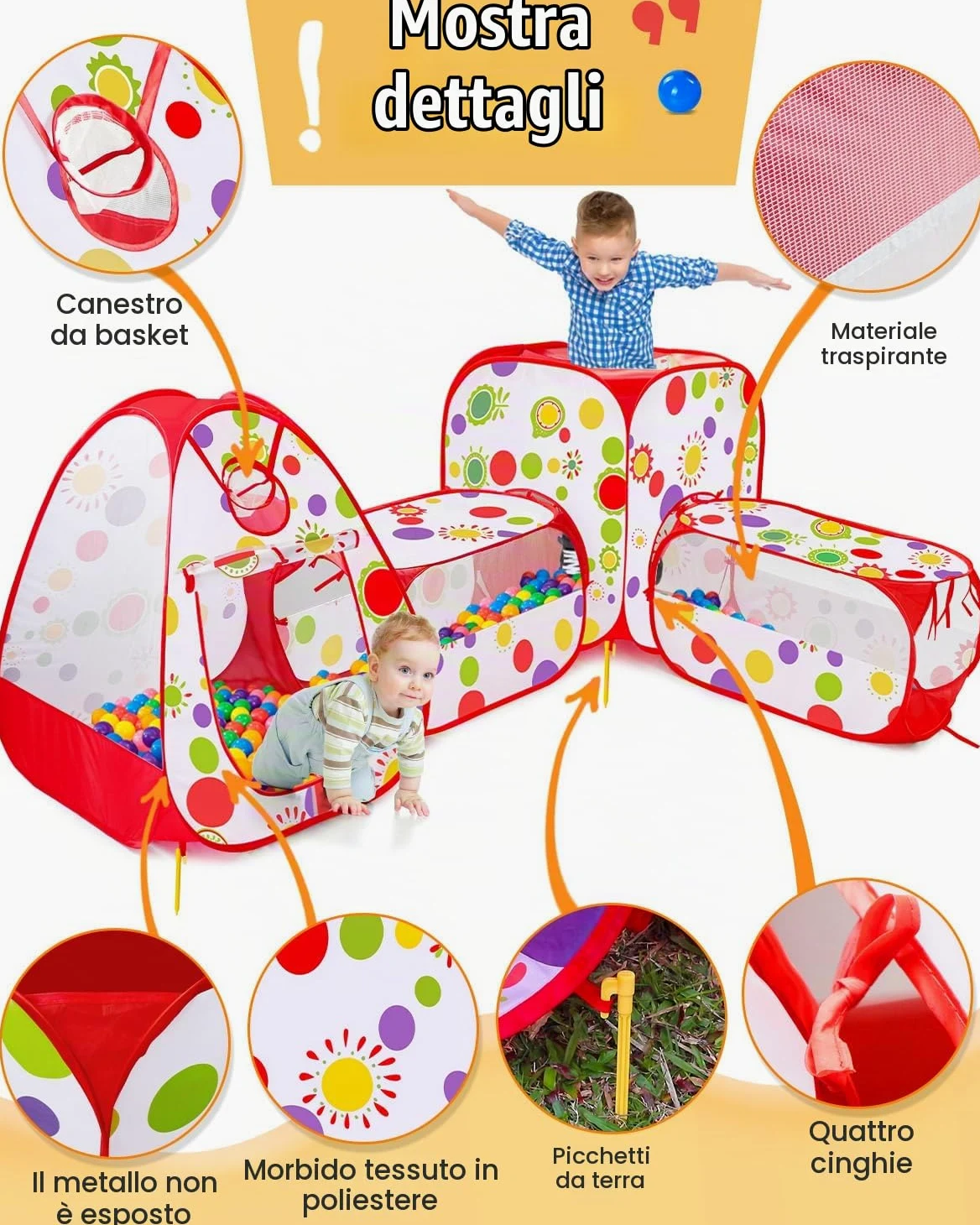 MAIKEHIGH Tunnel Gioco per Bambini, 4 en 1 Pop Up Tenda | Pieghevole Piscina Palline Interno Esterno Giardino Gioco Ragazzi Ragazze Compleanno Regalo