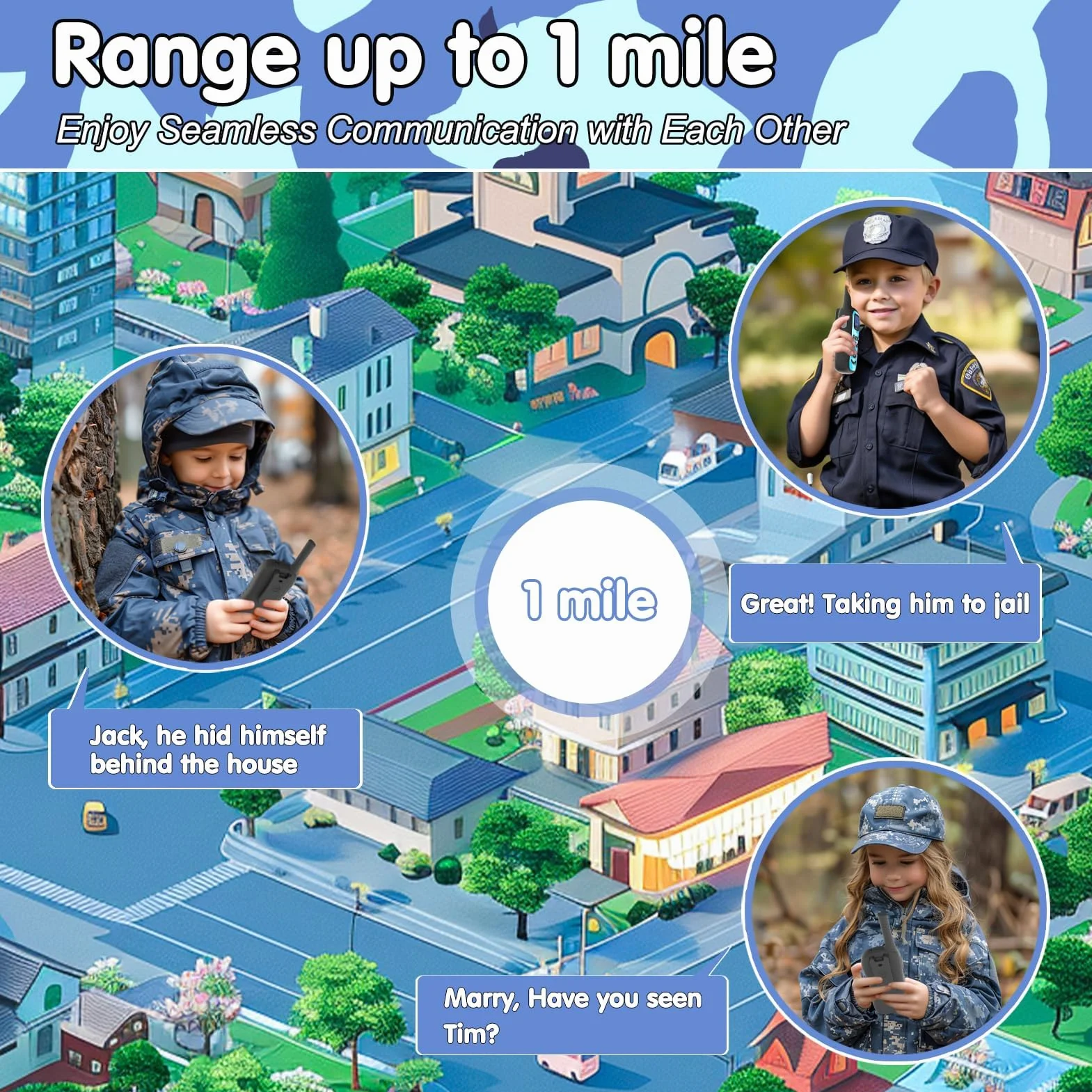 QUOLIX Walkie Talkie Ricaricabili per Bambini, Radio 8 Canali a Lunga Distanza con Torcia, Blu+Verde
