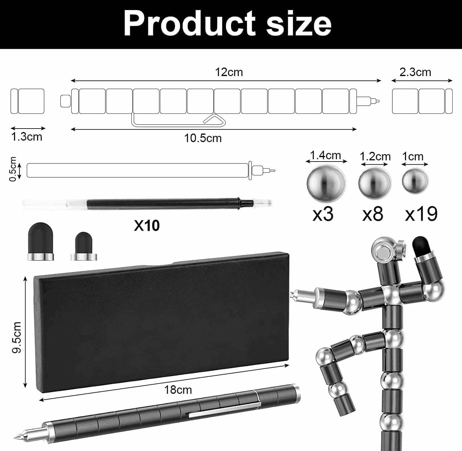Fidget Pen Multifunzione Magnetica Regalo Uomo Stress Relief Nero