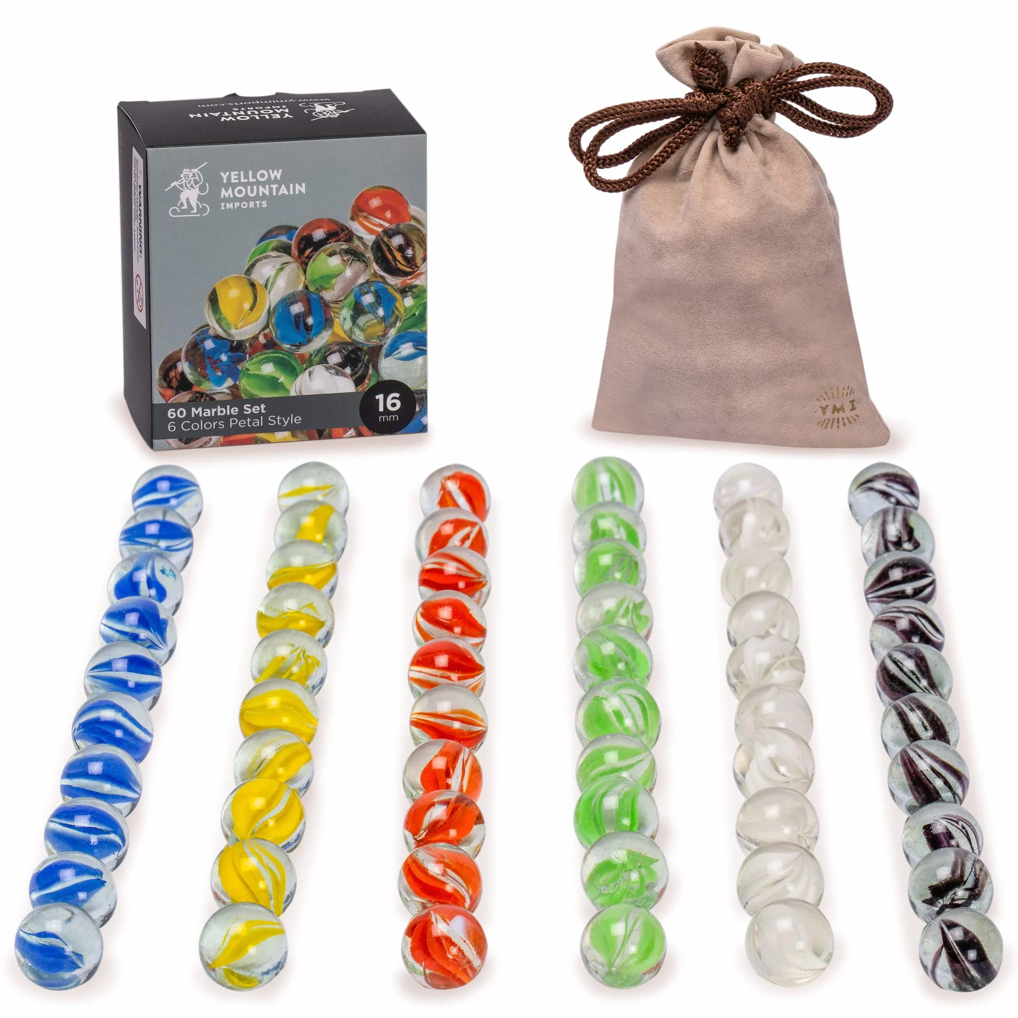 Yellow Mountain Imports Dama Cinese Set Biglie Vetro Traslucide 14mm 60 Pz