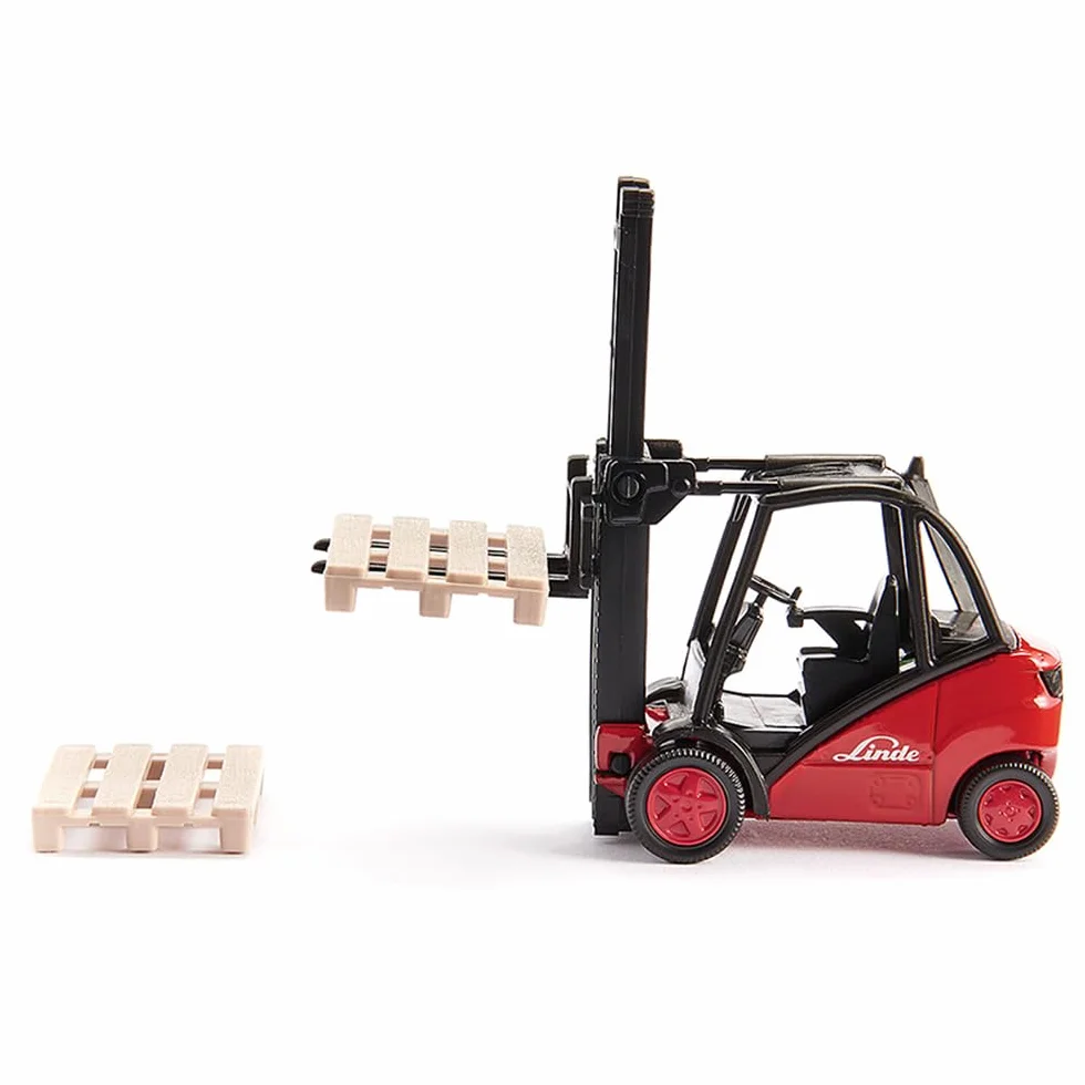 siku 1722, Carrello elevatore a forche Linde, 1:50, Metallo e Plastica, Rosso, Forche mobili, Con 2 bancali inclusi