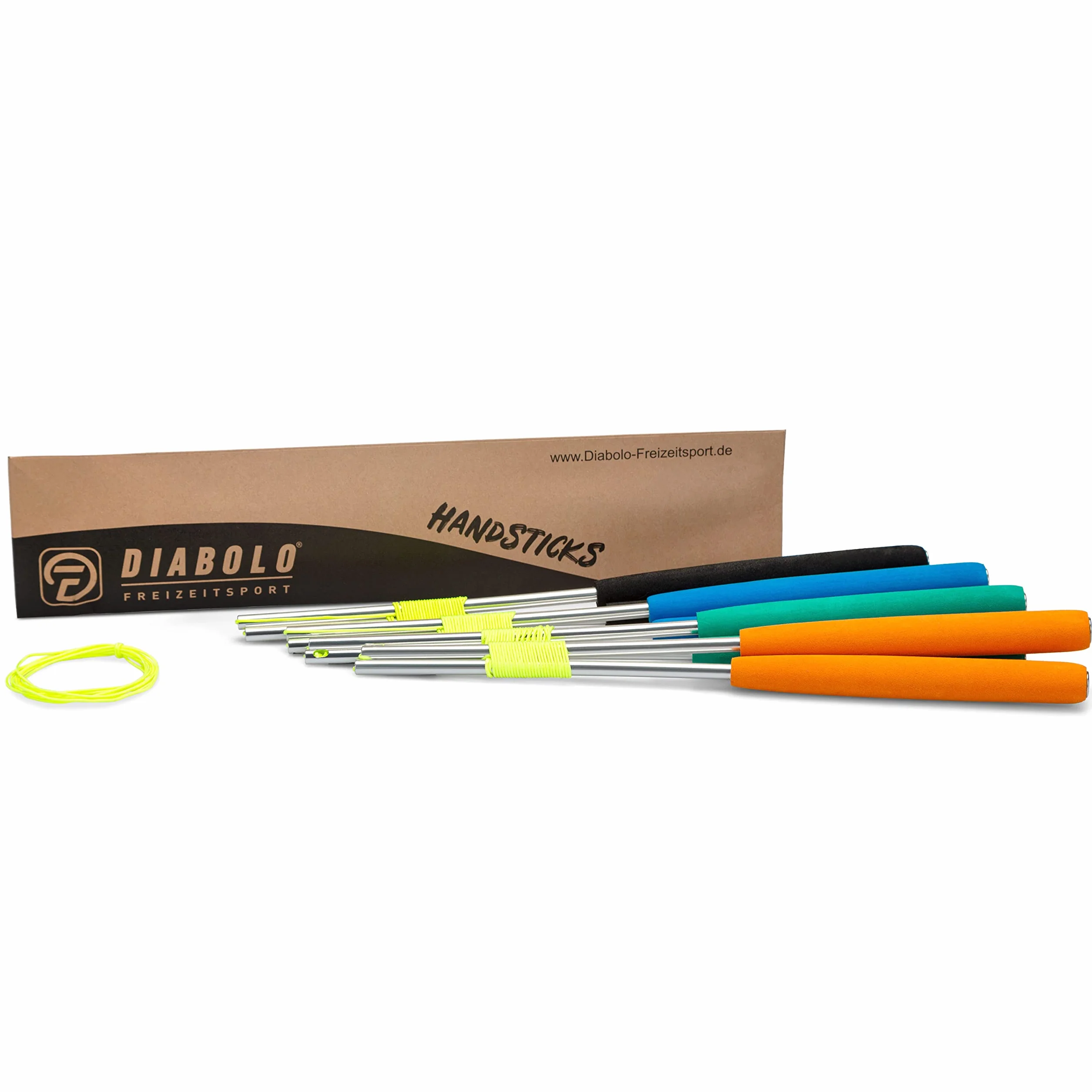 Diabolo - Manubrio in alluminio con cordino di ricambio (160 cm) e impugnatura in gommapiuma (arancione) – Qualità professionale per tutti i modelli e marche