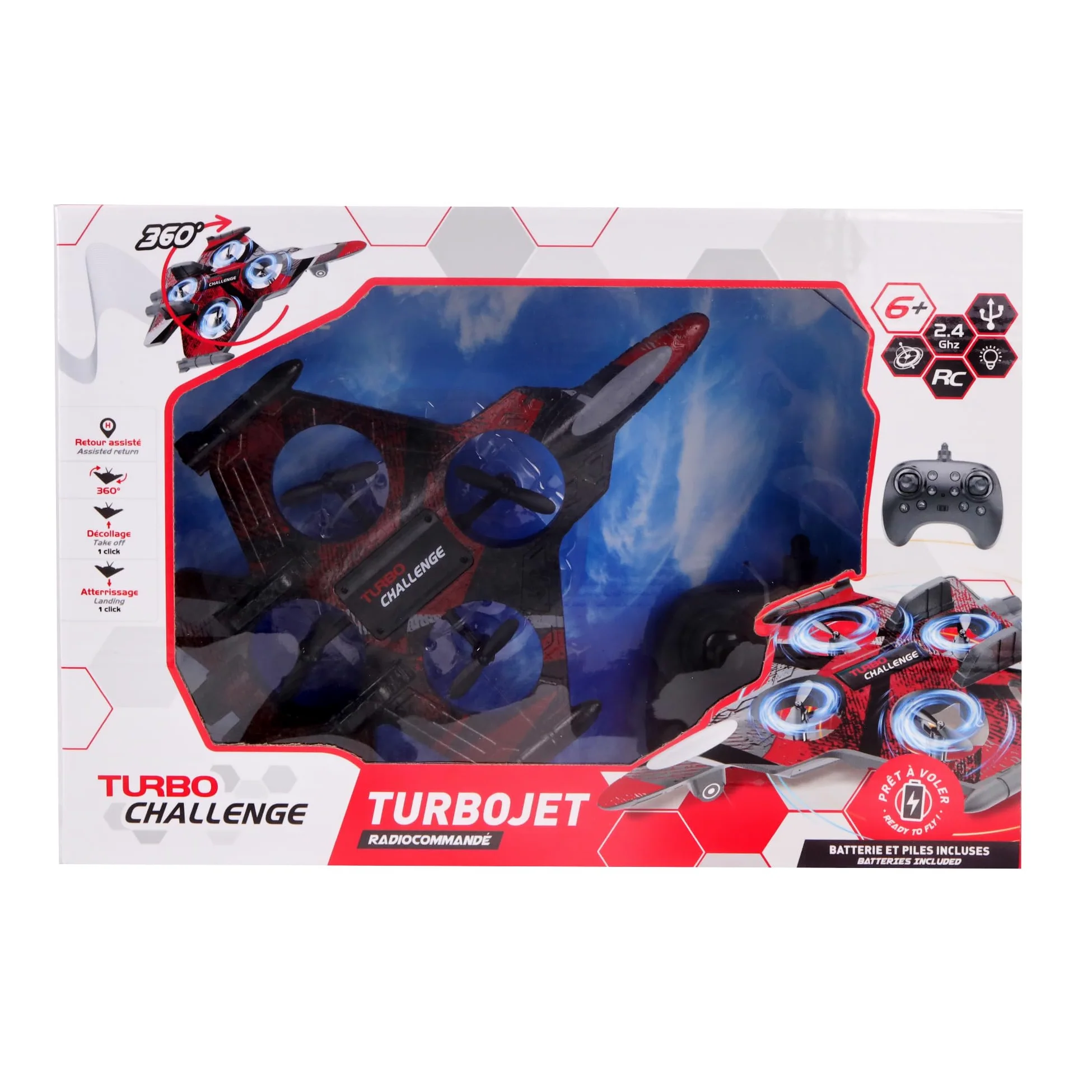 TURBO CHALLENGE - TurboJet - Aereo Giroscopico - 400352 - Dispositivo Volante - Rosso - Pronto a Volare - Batteria Ricaricabile e Pile incluse - Polistirene - Aereo Radiocomandato - dai 6 anni