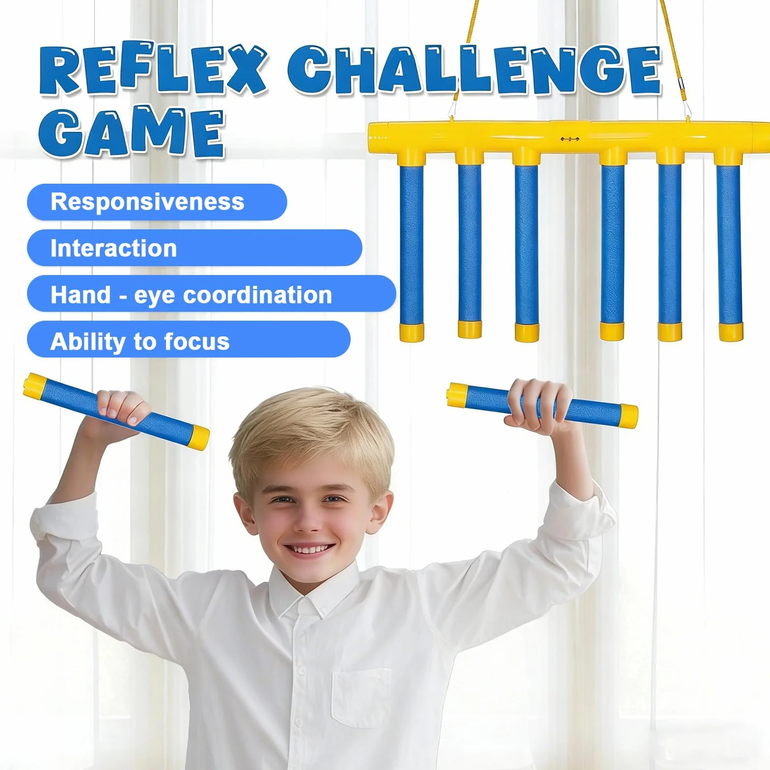 Gioco di Reazione Bastoncini da Afferrare, Giocattolo Coordinazione Occhio-Mano con Telecomando, 3 velocità Regolabili Sfida di velocità per Bambini Famiglia Festa Indoor Outdoor