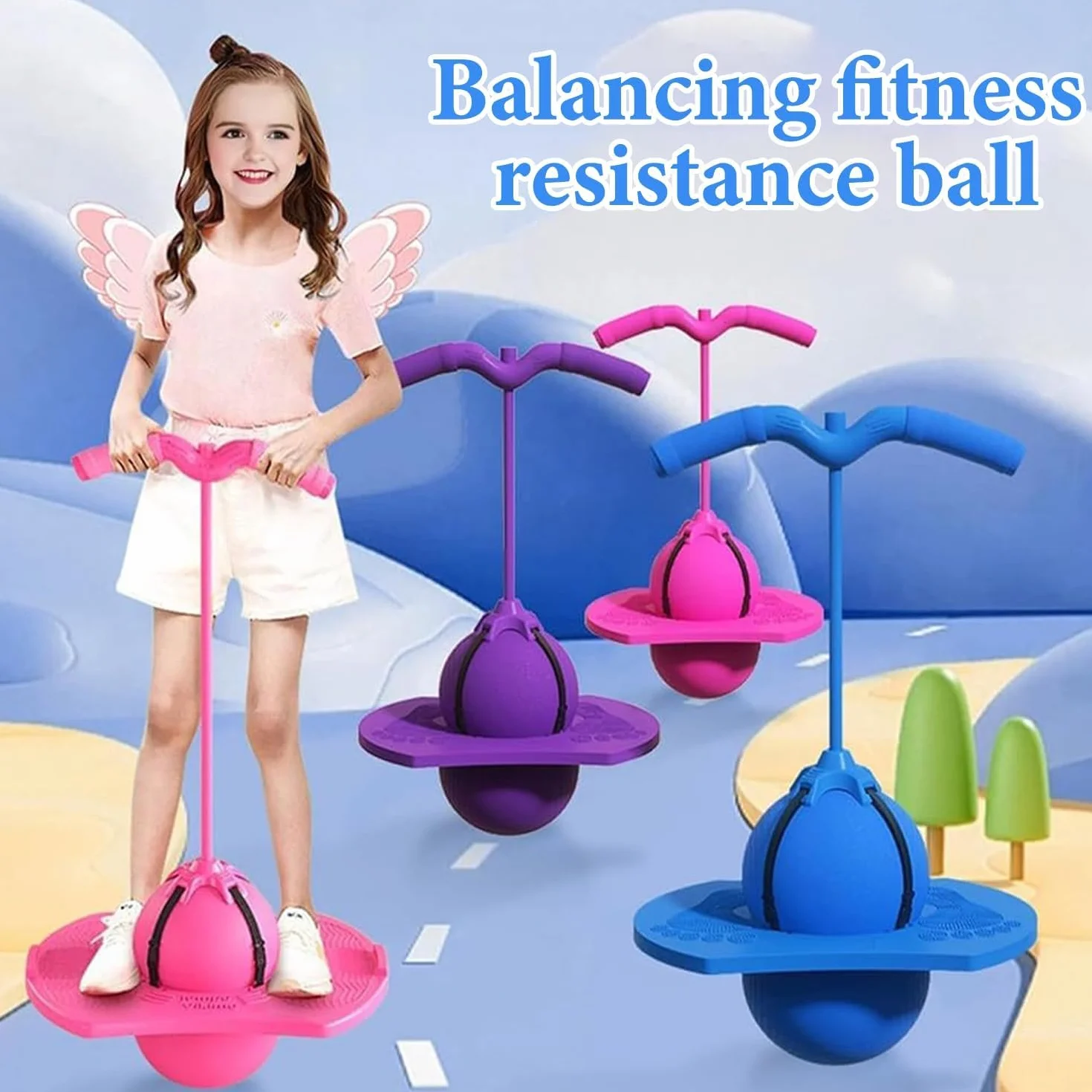 Pallone Salterino Balance per Bambini, Pogo Ball con Maniglia, Base Antiscivolo, Giocattolo Sportivo per Interno & Esterno, Gioco e Fitness per Bambini e Adulti (Rosa)