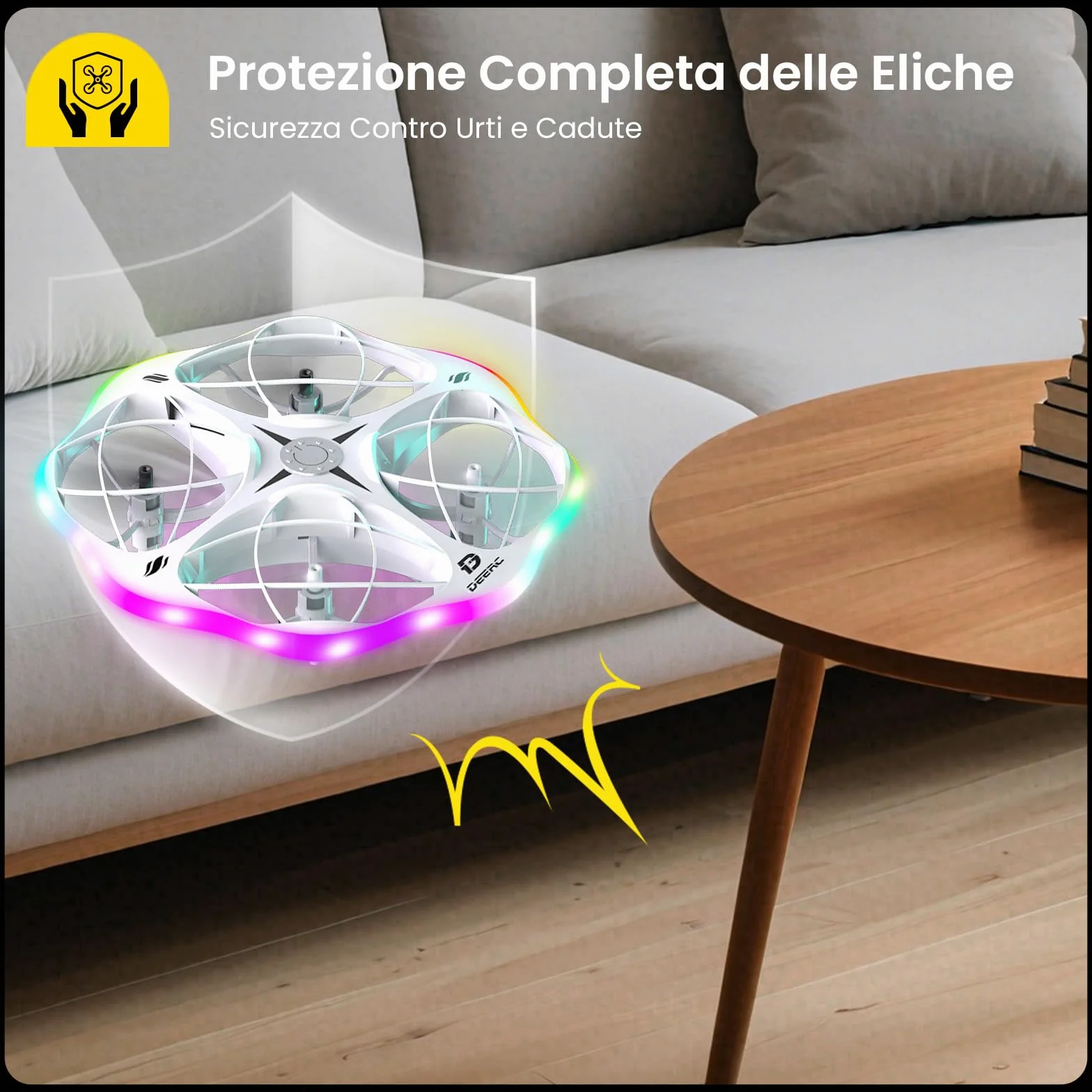 DEERC D13 Mini Drone per Bambini con 3 Batterie, Evitamento Ostacoli e LED | Mini UFO Facile da Usare con 6 Modalità LED, Lancio a Mano, Flip 3D, Regalo per Bambini 6-12 Anni