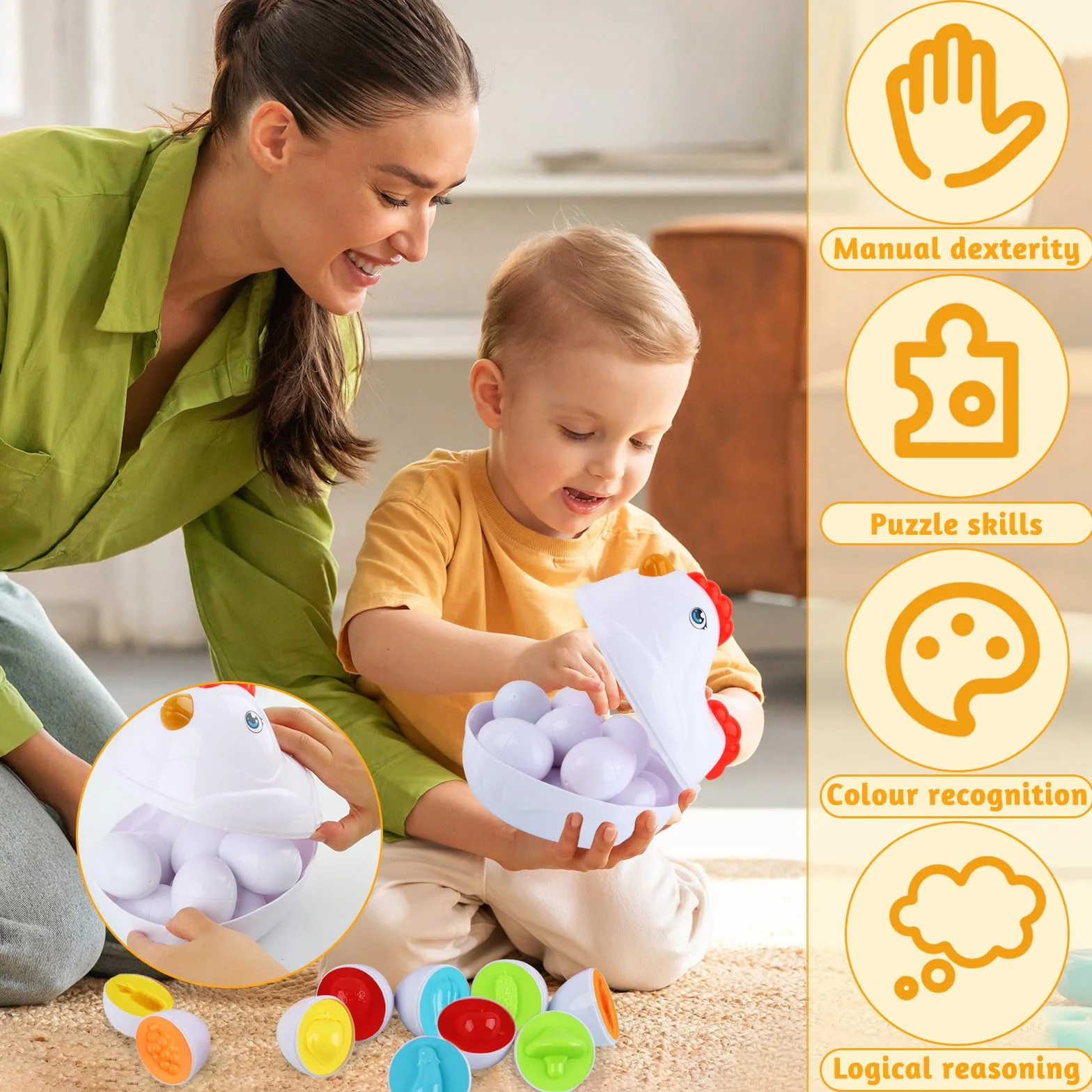 Uova Montessori, 12 Uova Abbinate Giocattoli, Stockaggio Automobile Gallina, Giocattoli Sensoriali, Sviluppo Competenze Triage, L'Educazione Prescolare, Pasqua (Verdure Colorate)