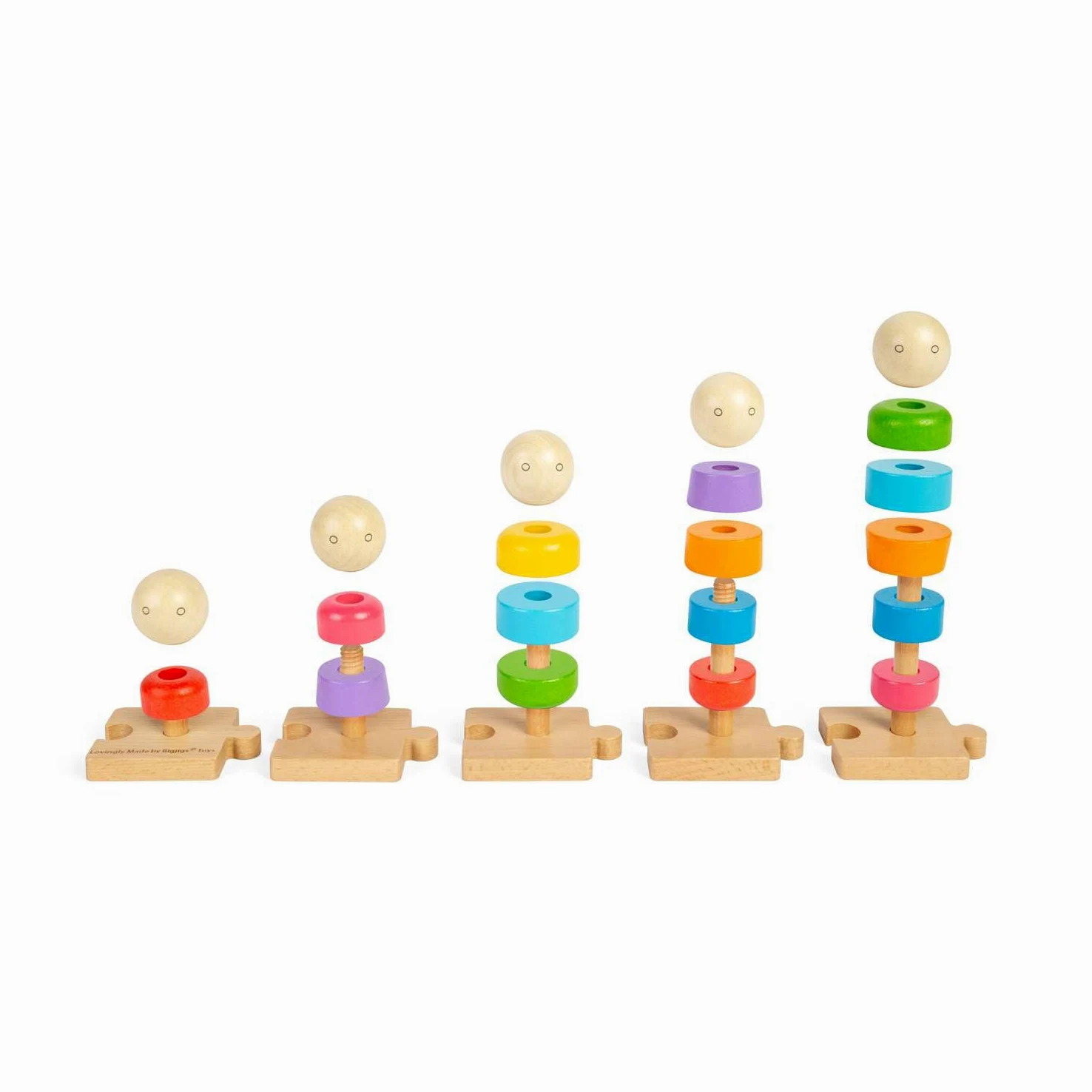 Bigjigs Toys Rainbow Family, 25 giocattoli montessori impilabili in legno, attività educativa per l'apprendimento precoce, regali ecologici per neonati e bambini, età 12+ mesi