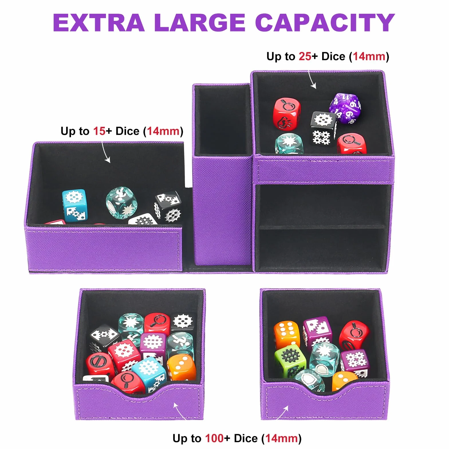 Vassoio per dadi e rullo per dadi a torre, scatola magnetica per dadi per rotolamento, 3 in 1, in pelle, organizer per dadi adatto per Dungeons & Dragons, MTG DM e Player, viola e nero