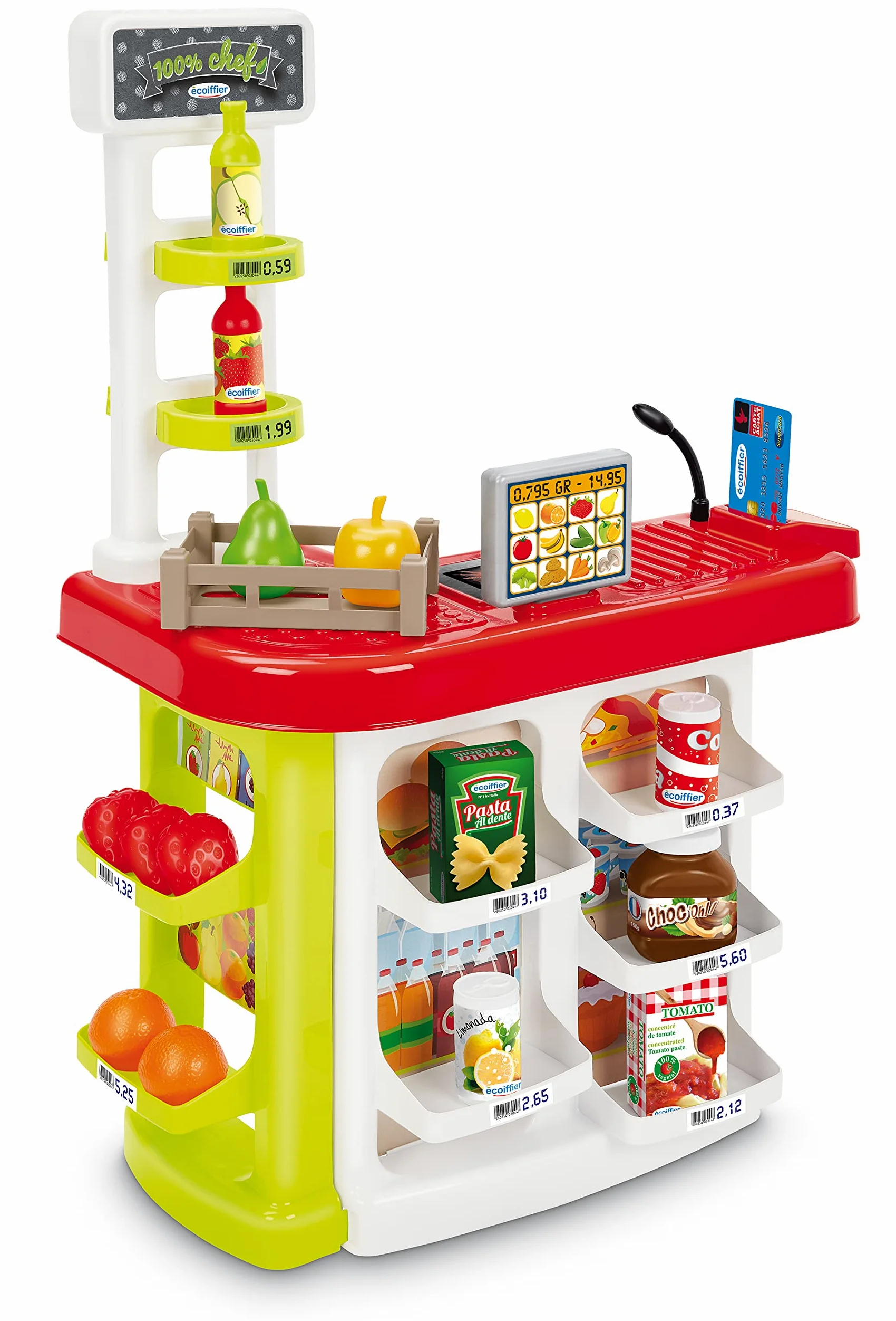 Giocattoli Ecoiffier 1691 - Rilascio per cassa Supermercato 3 in 1 con accessori di vendita, gioco d'imitazione - a partire da 18 mesi - Made in France