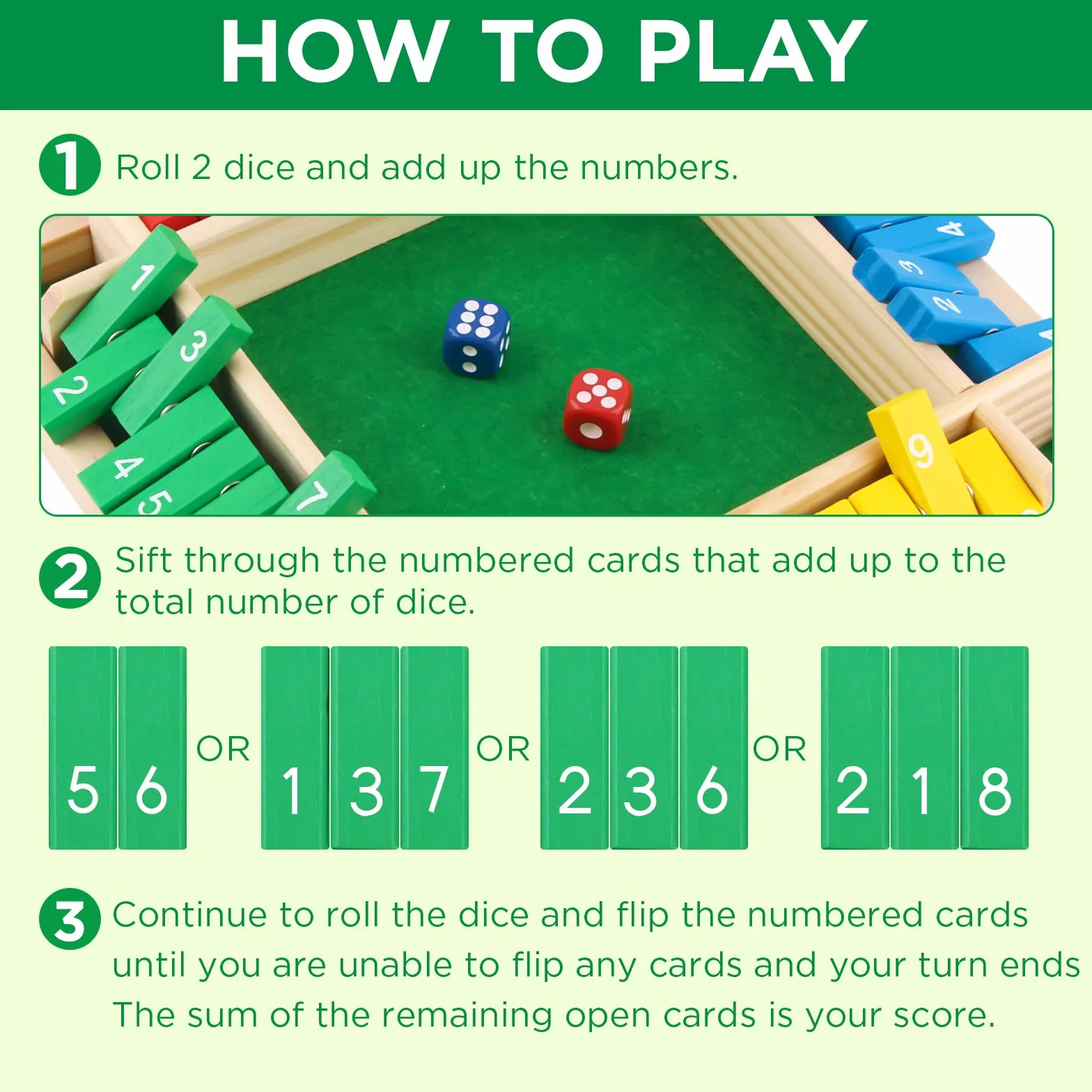 ACTOYS Shut the Box, Giochi da Tavolo, Dadi da Gioco con 2 Dadi, Gioco per 4 Giocatori, Classico Gioco da Tavolo, giochi da tavolo, Gioco di Matematica per bambini e adulti (B)