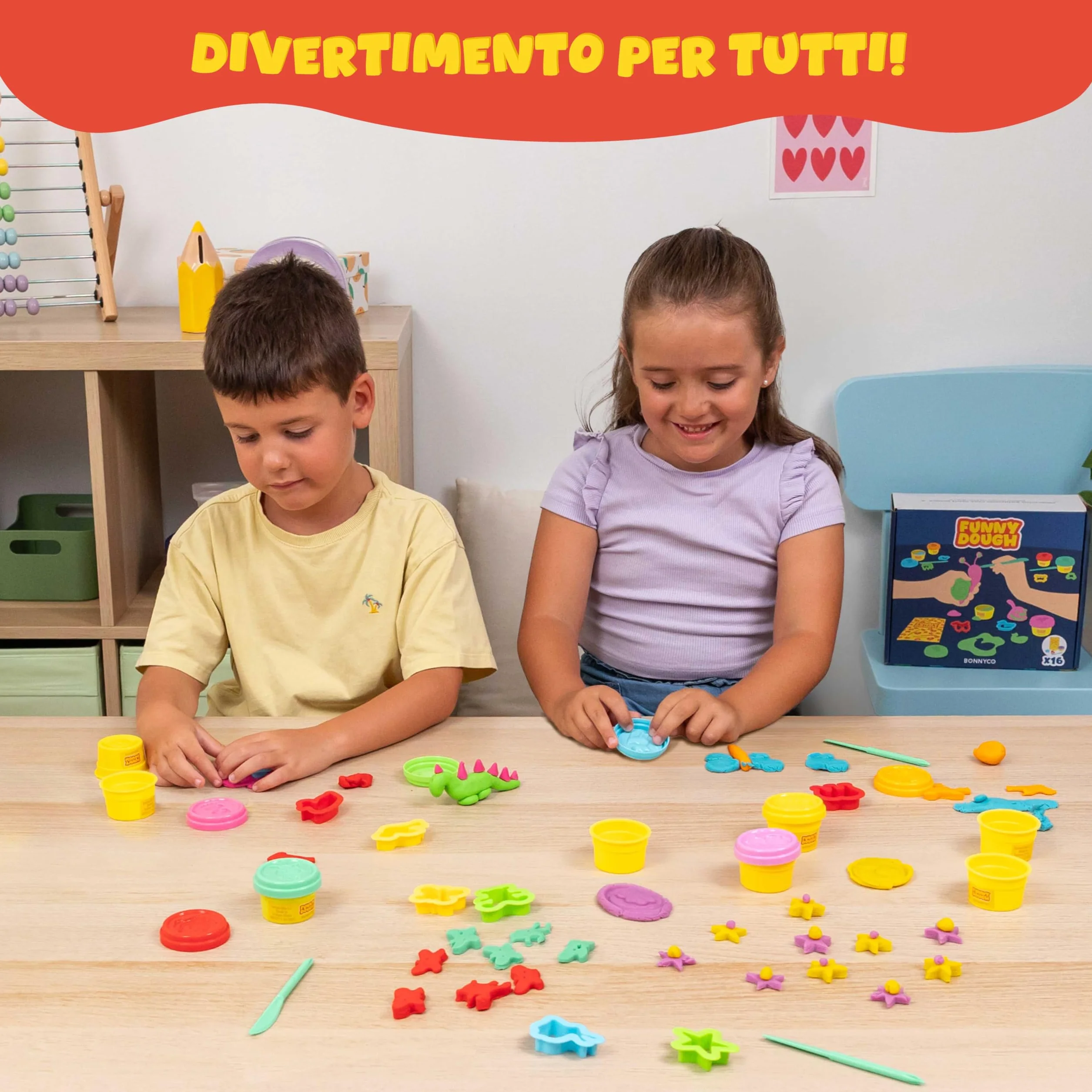 BONNYCO Set Plastilina per Bambini con Stampini e Sacchettini Regalo, 16 Pezzi