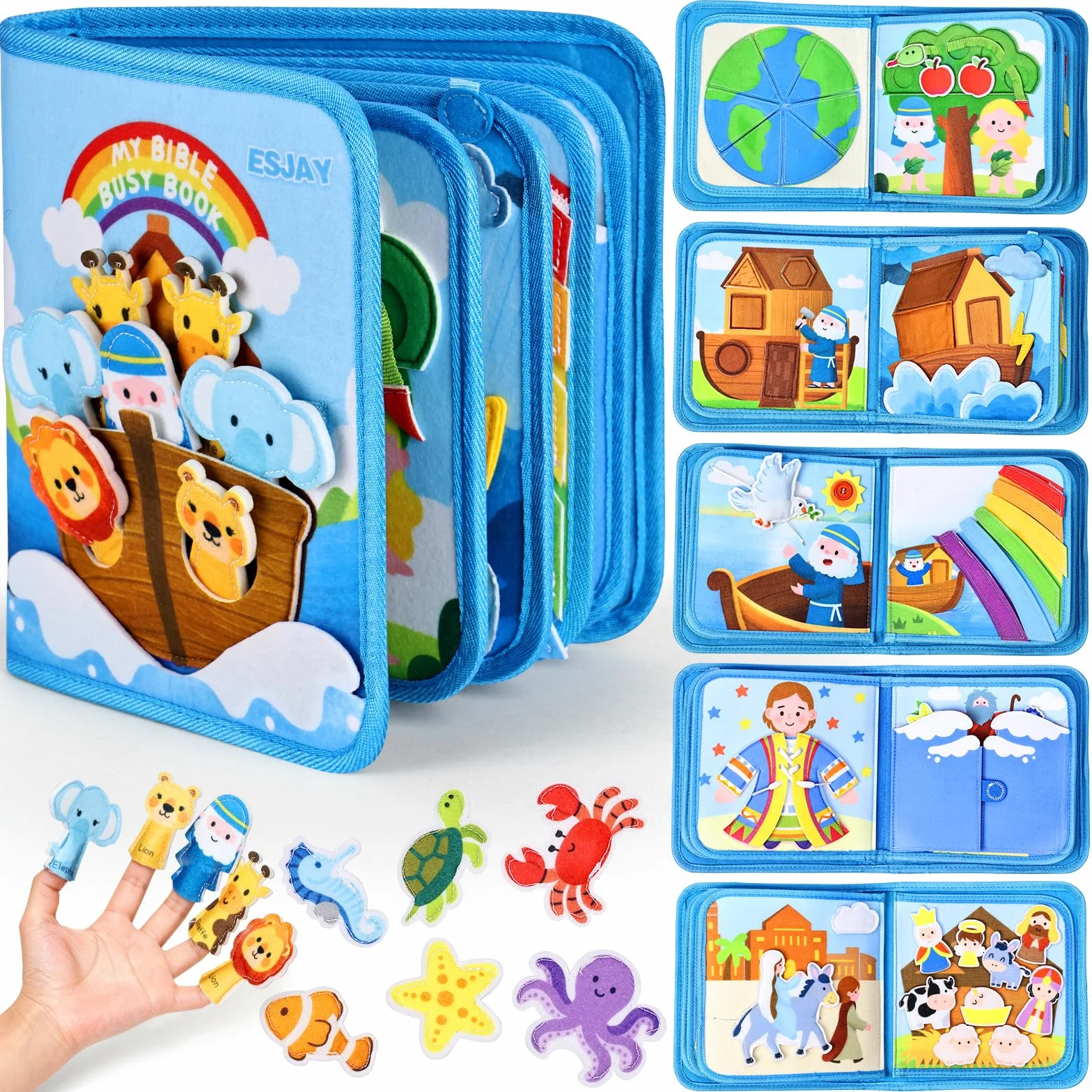 Esjay Busy Board Bible Quiet Activity Book per bambini piccoli Montessori Giocattoli a partire da 1 2 3 anni bambino gioco battesimo compleanno regalo ragazzi ragazze giocattolo educativo giocattolo