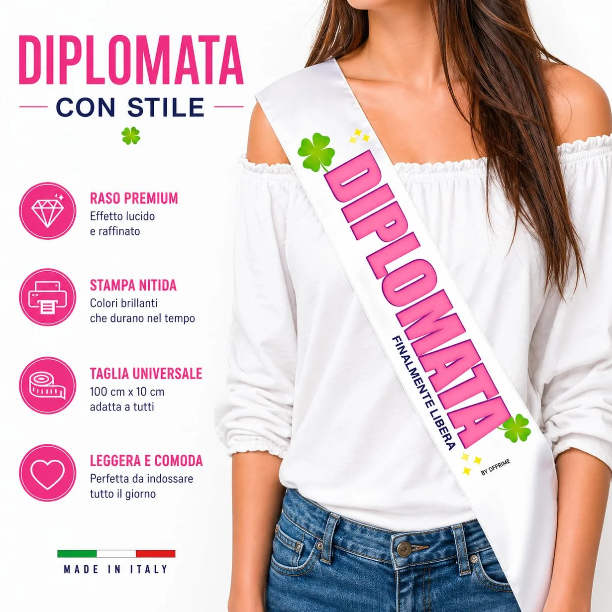 FASCIA DIPLOMATA – Finalmente Libera – Fascia Divertente per Festa di Diploma – Gadget Ironico per Diplomata – Regalo Originale Donna
