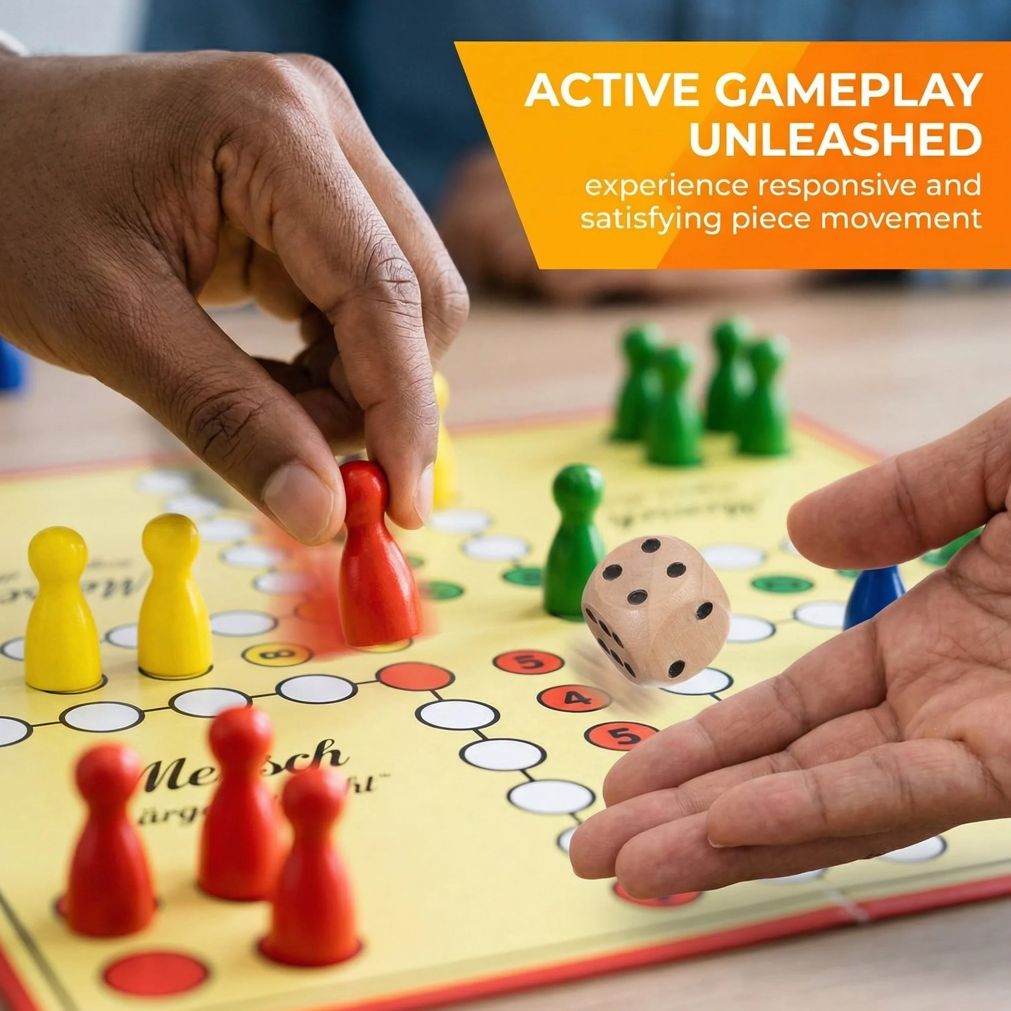 Pedine Gioco da Tavolo in Legno Colorate, 32pz Extra Grandi + 2 Dadi | Ricambio Universale per Ludo, Dama, Bambini e Anziani