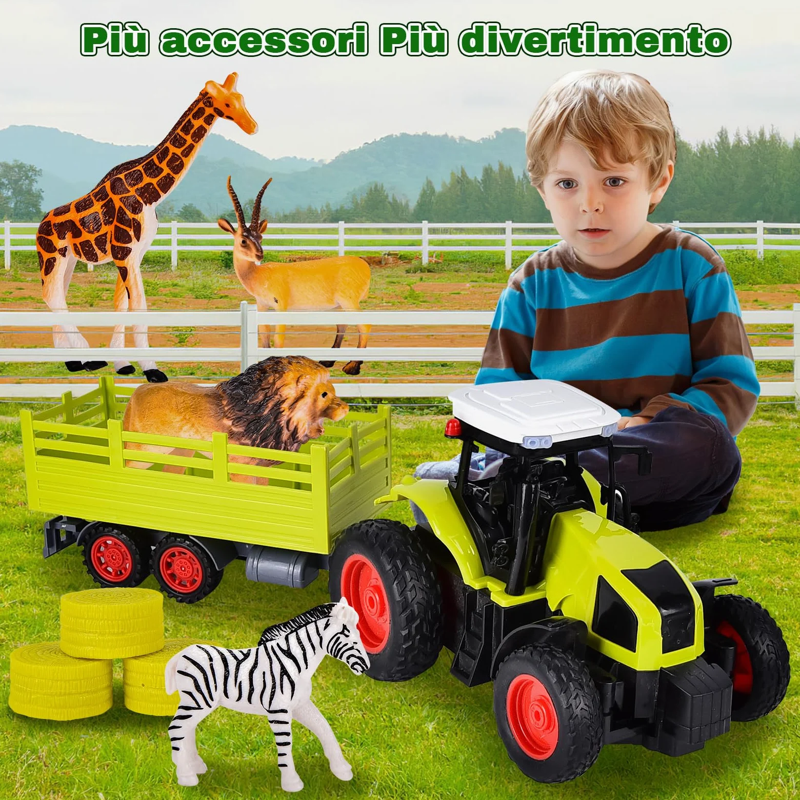 Aragallant RC Trattore Telecomandato per Bambini Con Rimorchio Animale Pagliaio, Radiocomandato Giocattoli Agricoltura Playset 3-8 Anni