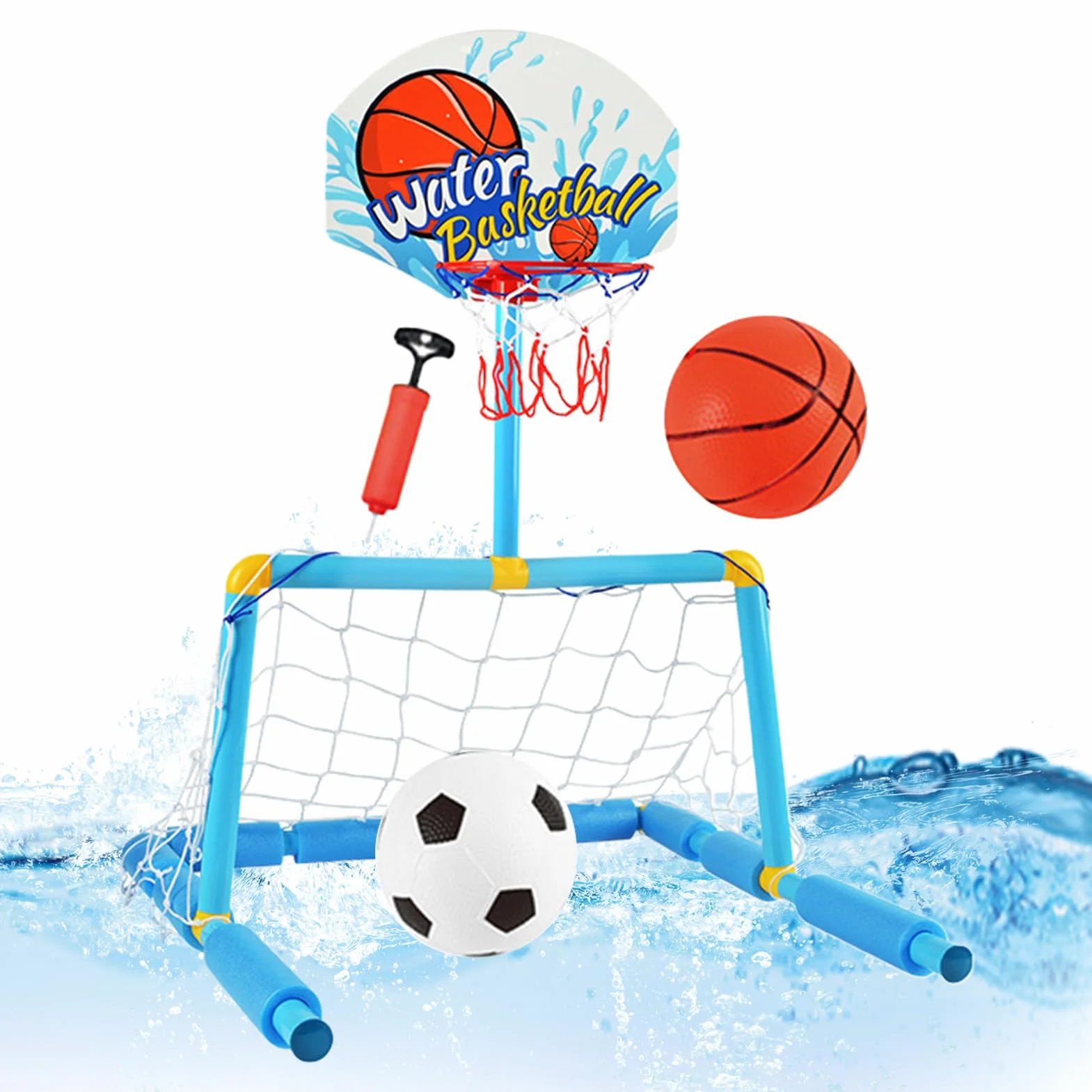 Generico Canestro da Basket per Piscina - Porta da Calcio Galleggiante in Acqua 2 in 1 | Giocattolo Acquatico interattivo con 2 Palline e Pompa | per Bambini 4 Anni ín su, Adulti, Famiglia, Piscina