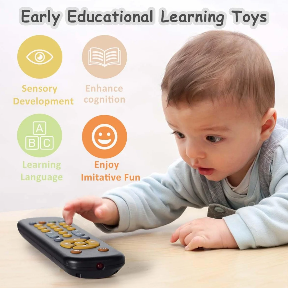 Baby TV Telecomando con Luce e Suono, Giocattolo Educativo Precoce Musicale del Bambino con Inglese/Francese/Spagnolo, Regalo Giocattolo per 6 Mesi+