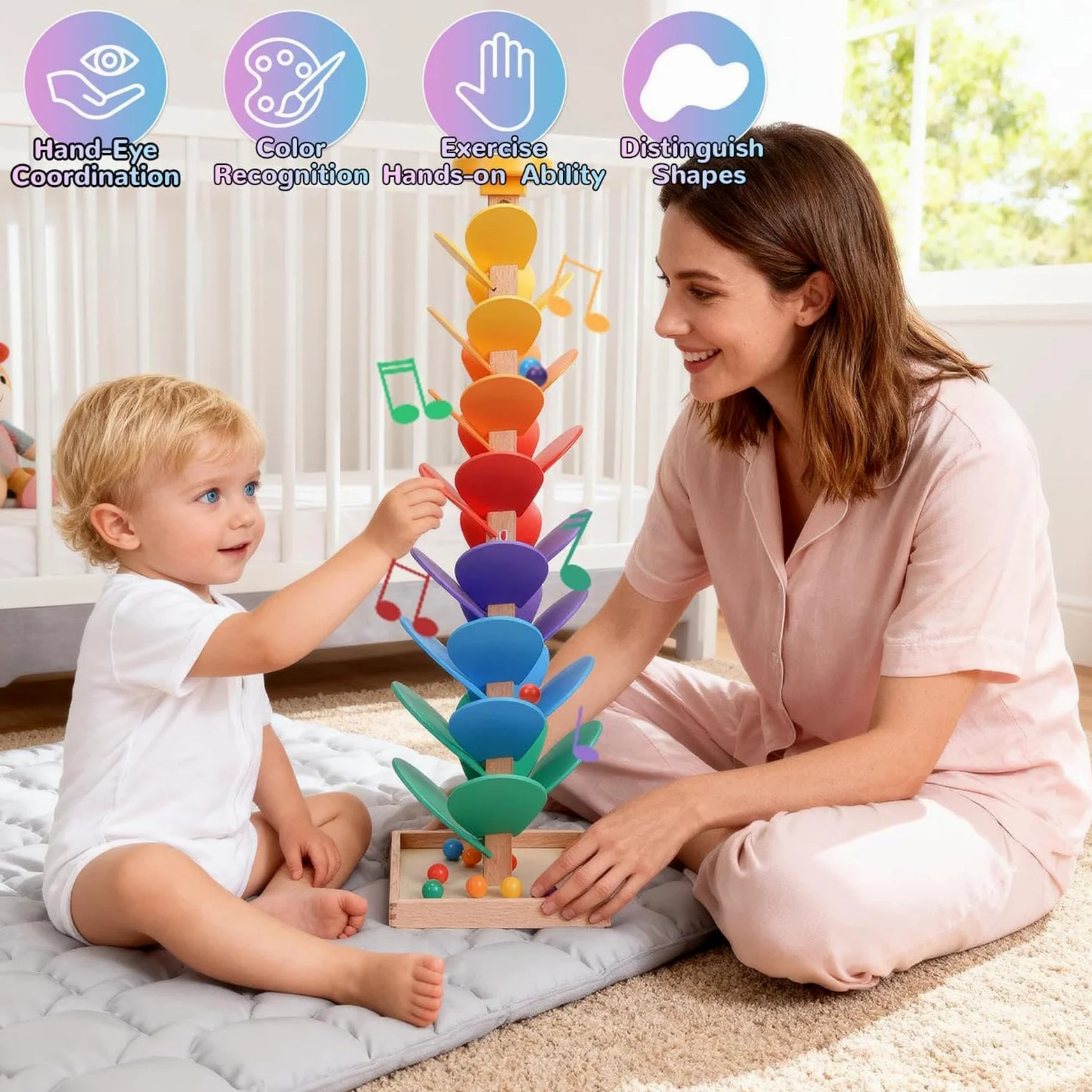 Pista Per Biglie Giocattoli Musicali Interattivi In Legno | Di Smistamento Colori Per Bambini Con Albero a Musica Bambini E Bambine Scuola 'Infanzia Sala Giochi Festa