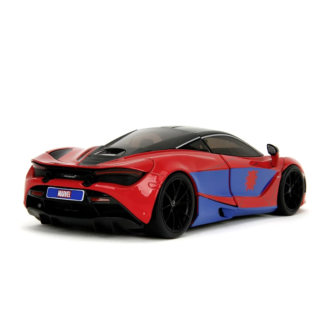 Jada Toys Marvel Auto McLaren 720S (19 cm) con personaggio Spider-Man (5 cm) - Modellino auto con parti apribili, set di giocattoli in metallo per fan e bambini dagli 8 anni in su