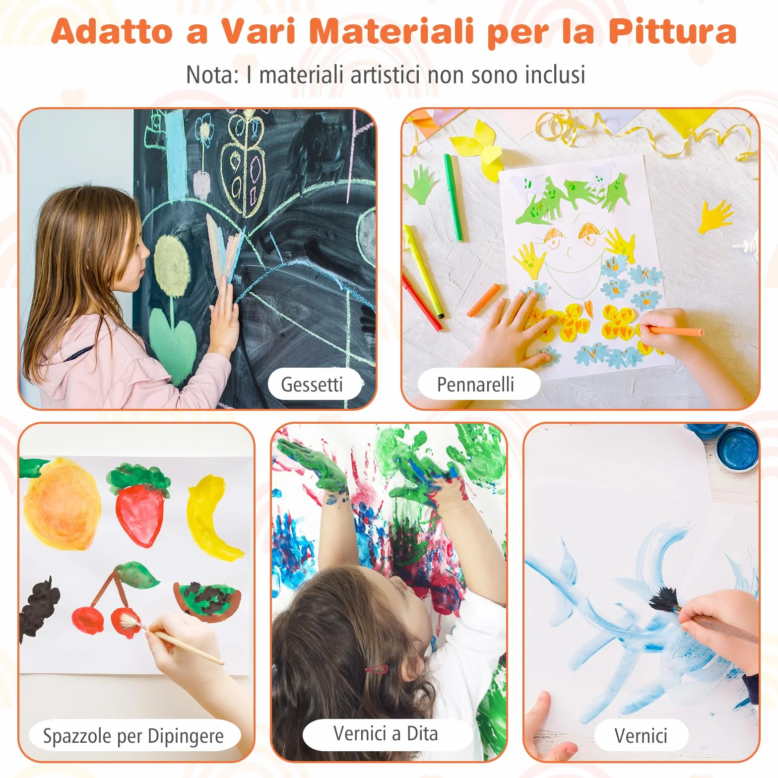 COSTWAY 3 in 1 Cavalletto per Bambini, Cavalletto con Doppia Faccia Magnetica e Lavagna Bianca, Rotolo di Carta, 3 Bicchieri per Vernice e 2 Cestini in Tessuto, per Bambini 3-6 Anni (Grigio)