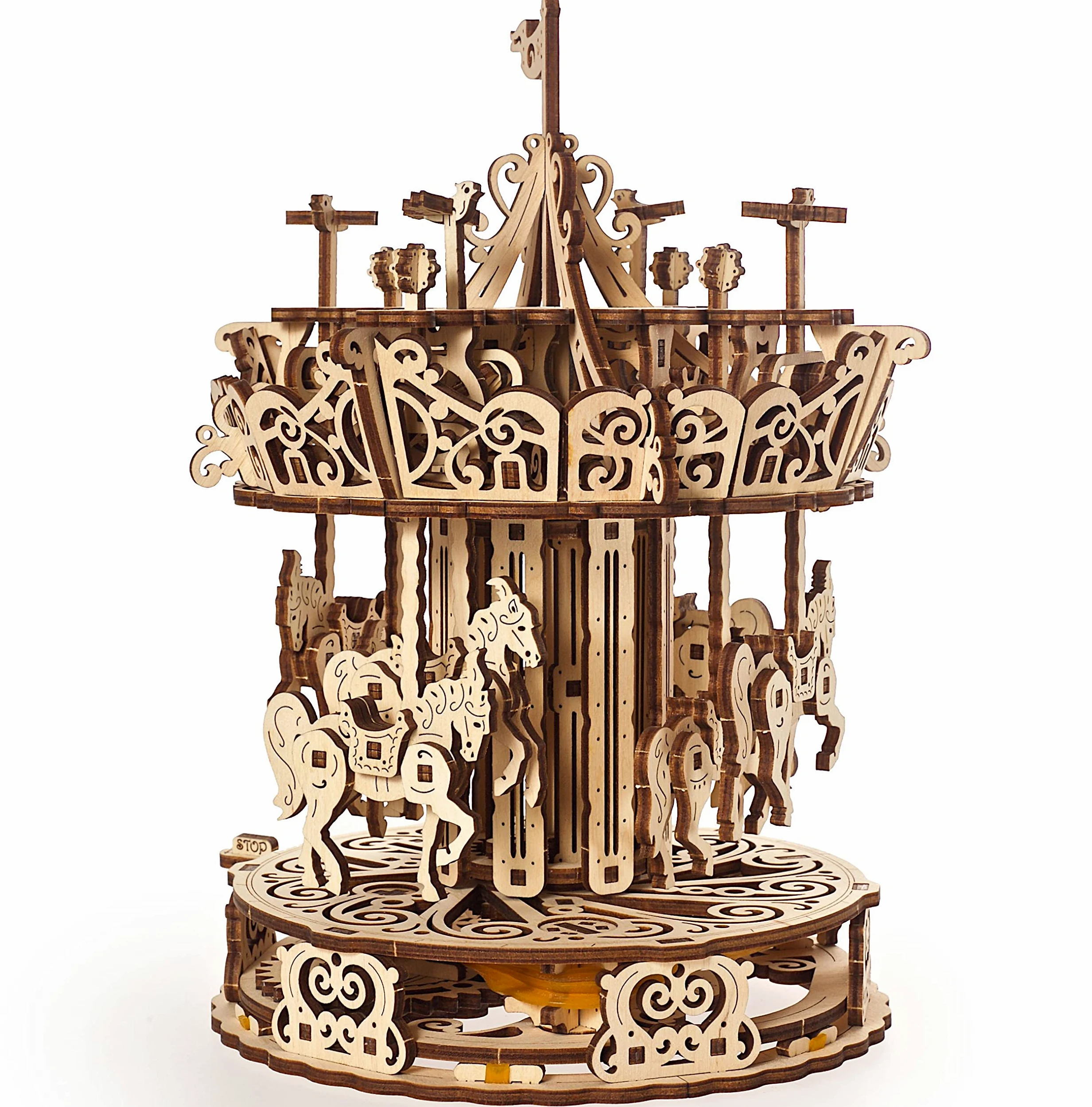 UGEARS Puzzle 3D di Legno - Carosello Rotante in Legno - Modellini da Costruire per Adulti - Puzzle per Adulti - Modello 3D Meccanico Auto-Assemblante - Kit Fai da Te - Splendido Regalo e Decorazione