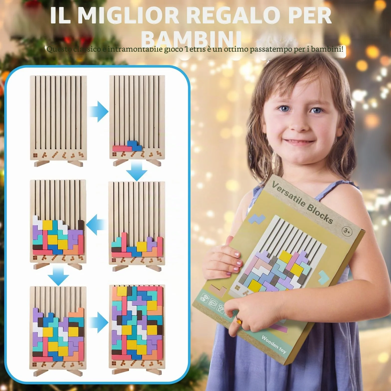 Tetris Gioco per Bambini con Borsa Puzzle di Legno Montessori