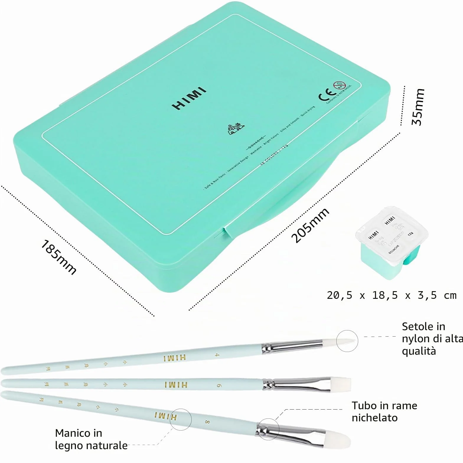 ABEIER HIMI Set di Pittura a Guazzo, 48 colori x 12 ml/1 oz con 3 pennelli e una tavolozza, design unico della tazza di gelatina, non tossico, gouache - perfetto per principianti e studenti