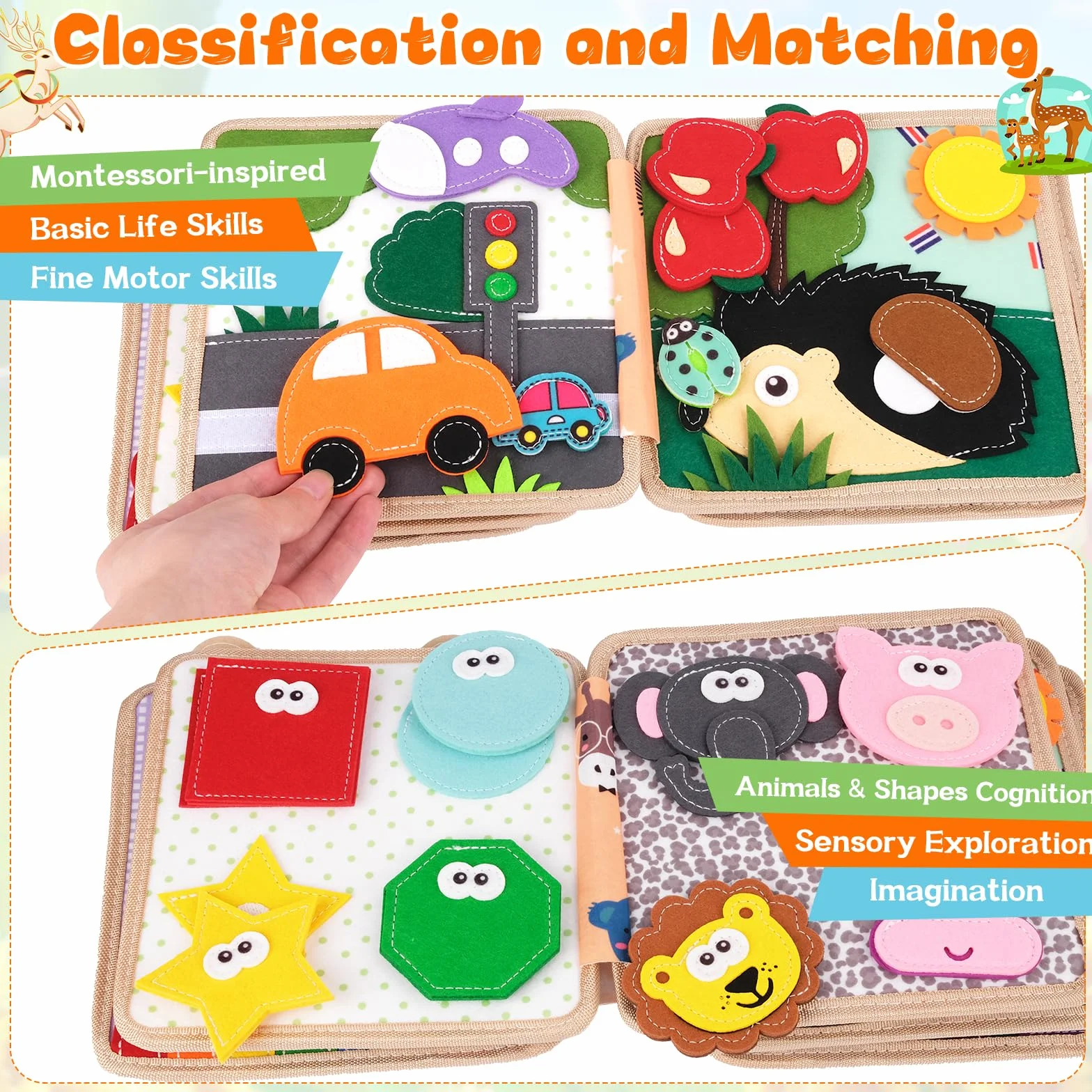 Busy Board per 1-3 Anni, Libro Montessori Interattivo, Libro Silenzioso in Feltro, Giochi Montessori 1 2 3 Anni, per L'educazione della Prima Infanzia, Regalo di Compleanno per Ragazzi e Ragazze