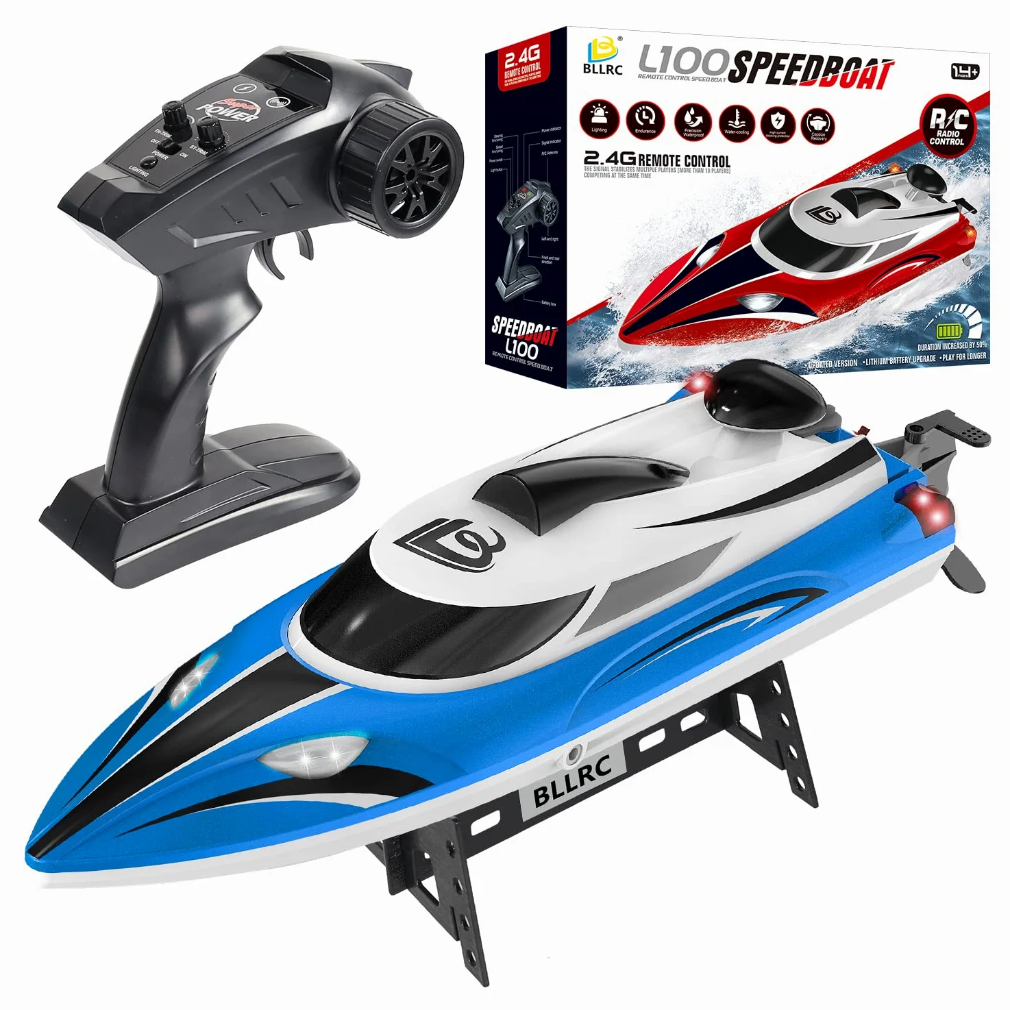 Motoscafo ad alta velocità Telecomando impermeabile Telecomando a bordo Modello di barca Giocattolo Modello di nave elettrica Yacht BLLRC L100 (Blu)