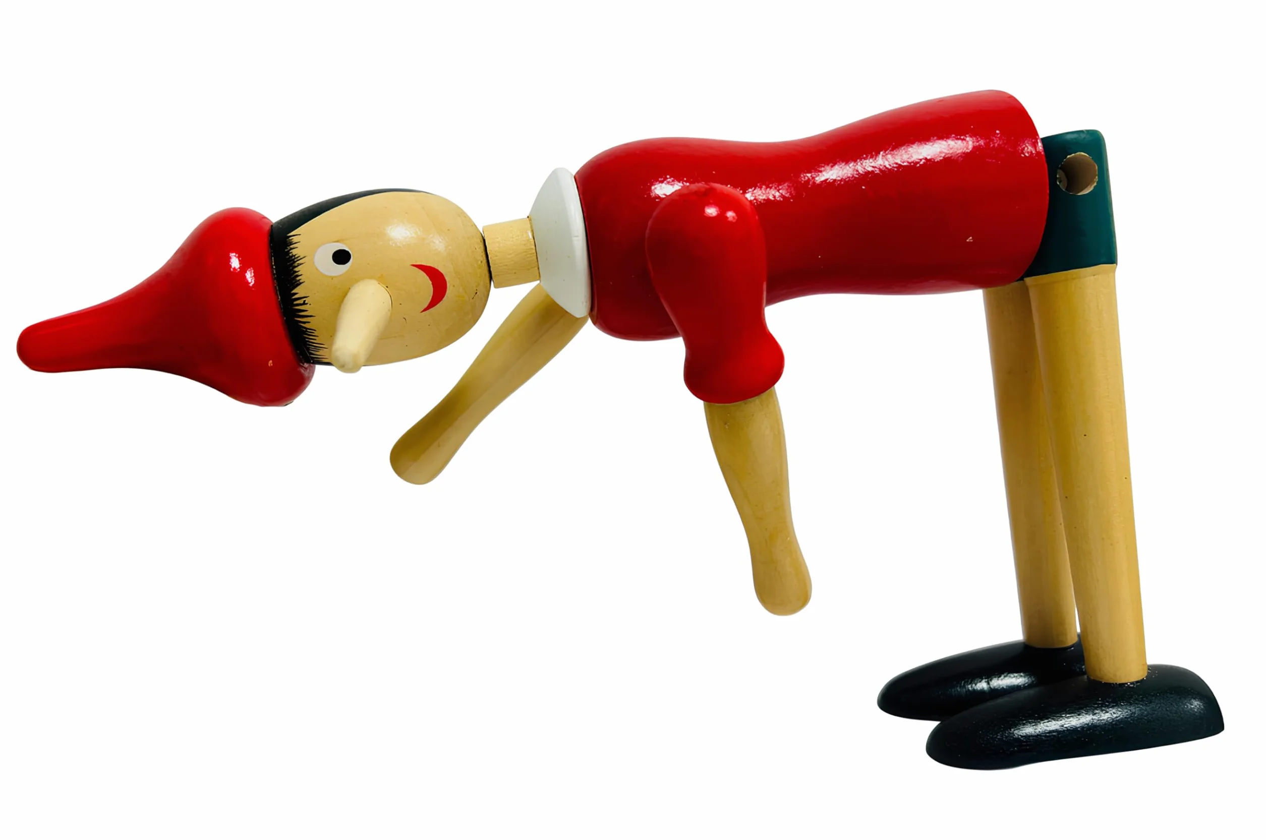 Pinocchio in Legno Massello 30 cm Snodabile Marionetta Articolata Burattino Fiabe Dipinto Altezza 30 cm