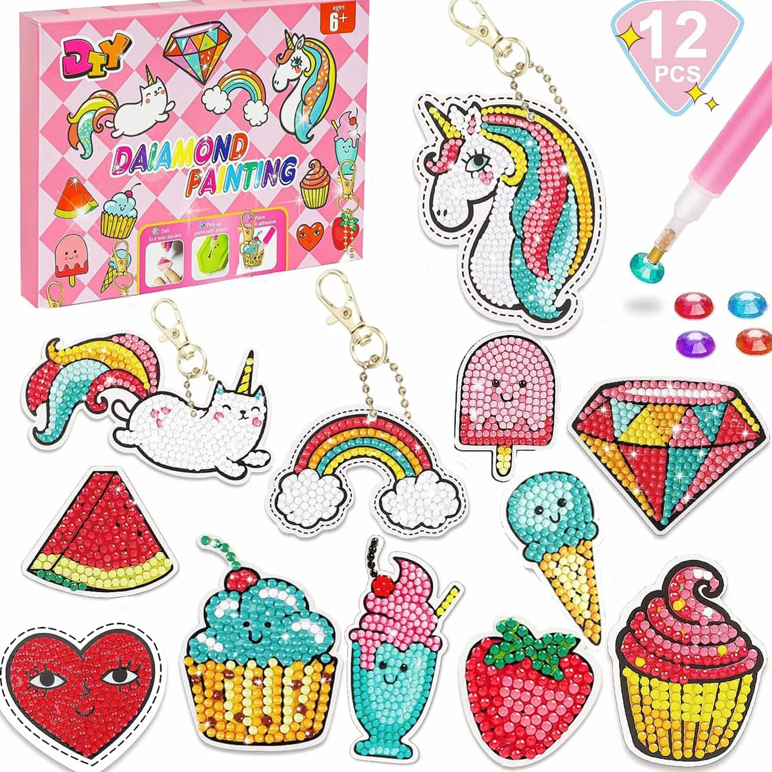 Afufu Kit Lavoretti Creativi per Bambini 6 7 8 9 10 11 12 Anni, 5D DIY Pittura Diamante Portachiavi, Set Artigianato Diamond Painting Fai Da Te, Attività Creative Regalo di Compleanno Bambina