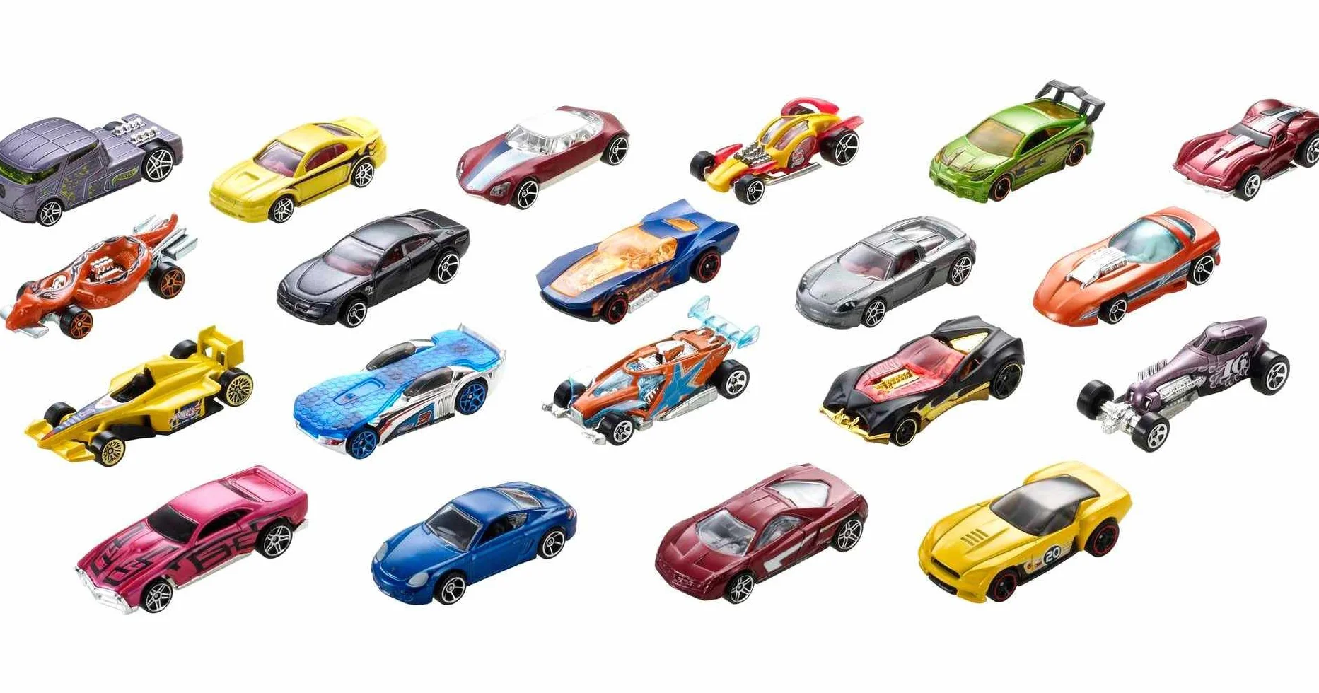 Hot Wheels, Confezione da 20 Macchinine, Veicoli in Scala 1:64 Assortiti, Giocattolo per Bambini 3+ Anni, Imballaggio Sostenibile, DXY59
