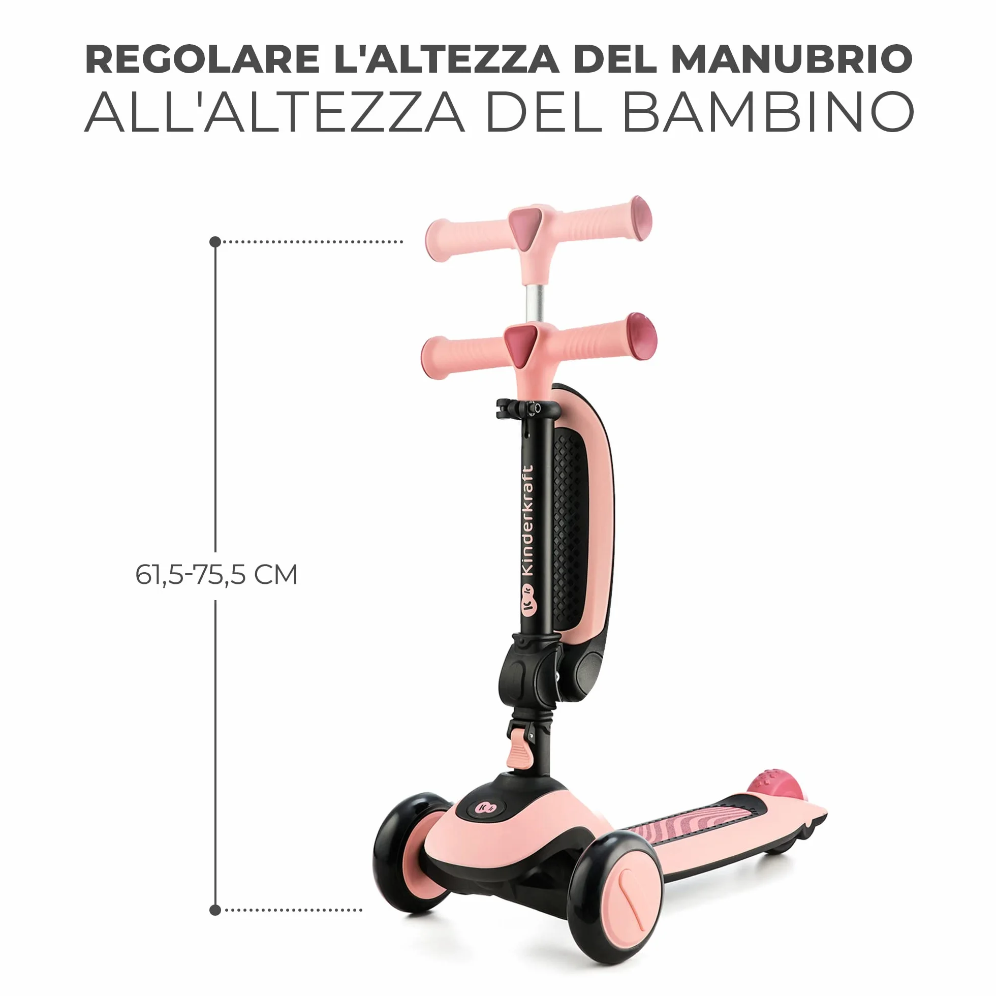 Kinderkraft HALLEY 2 in 1 Bicicletta Senza Pedali e Monopattino con Ruote LED, Rosa