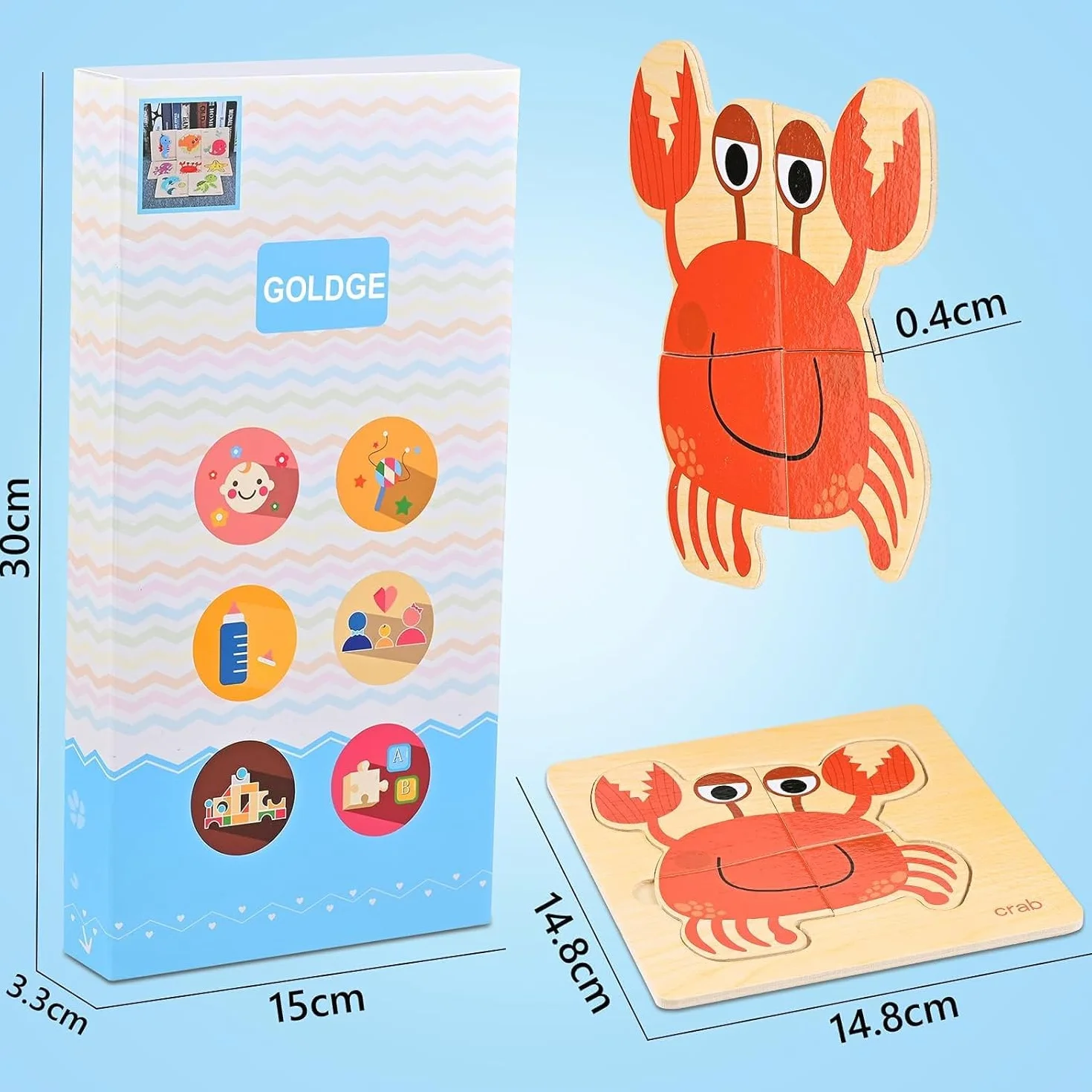 GOLDGE 16 Pezzi Giocattoli Bambini Animali da Puzzle di Legno, Giochi Bambina 1 Anno 2 3 4 Anni Educativo Pattern Blocchi Regalo per Ragazzo Ragazza