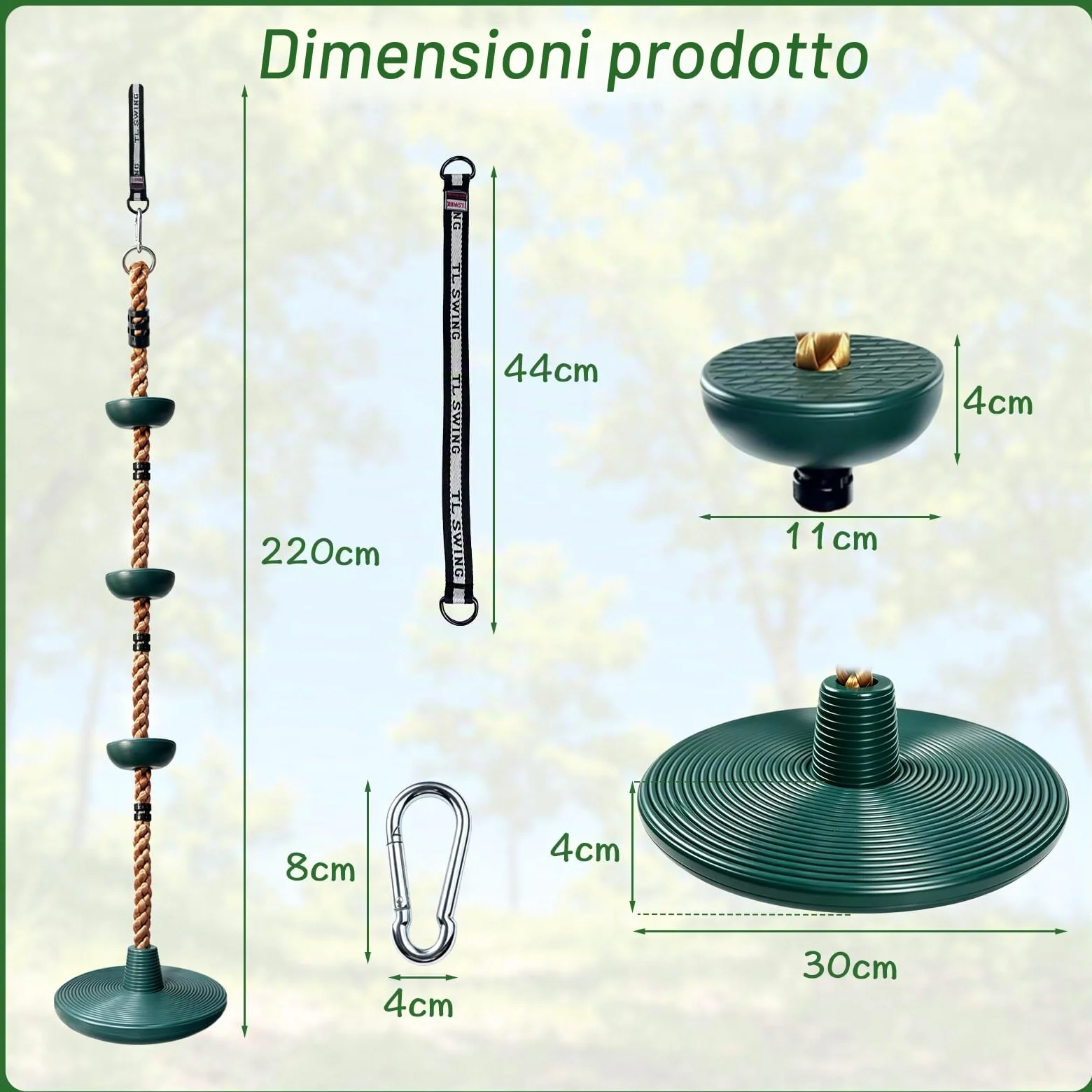 Altalena per Bambini, Altalena da Giardino per Interno ed Esterno Corda per Arrampicata per Bambini con Corda Regolabile Carico Massimo 200 Kg