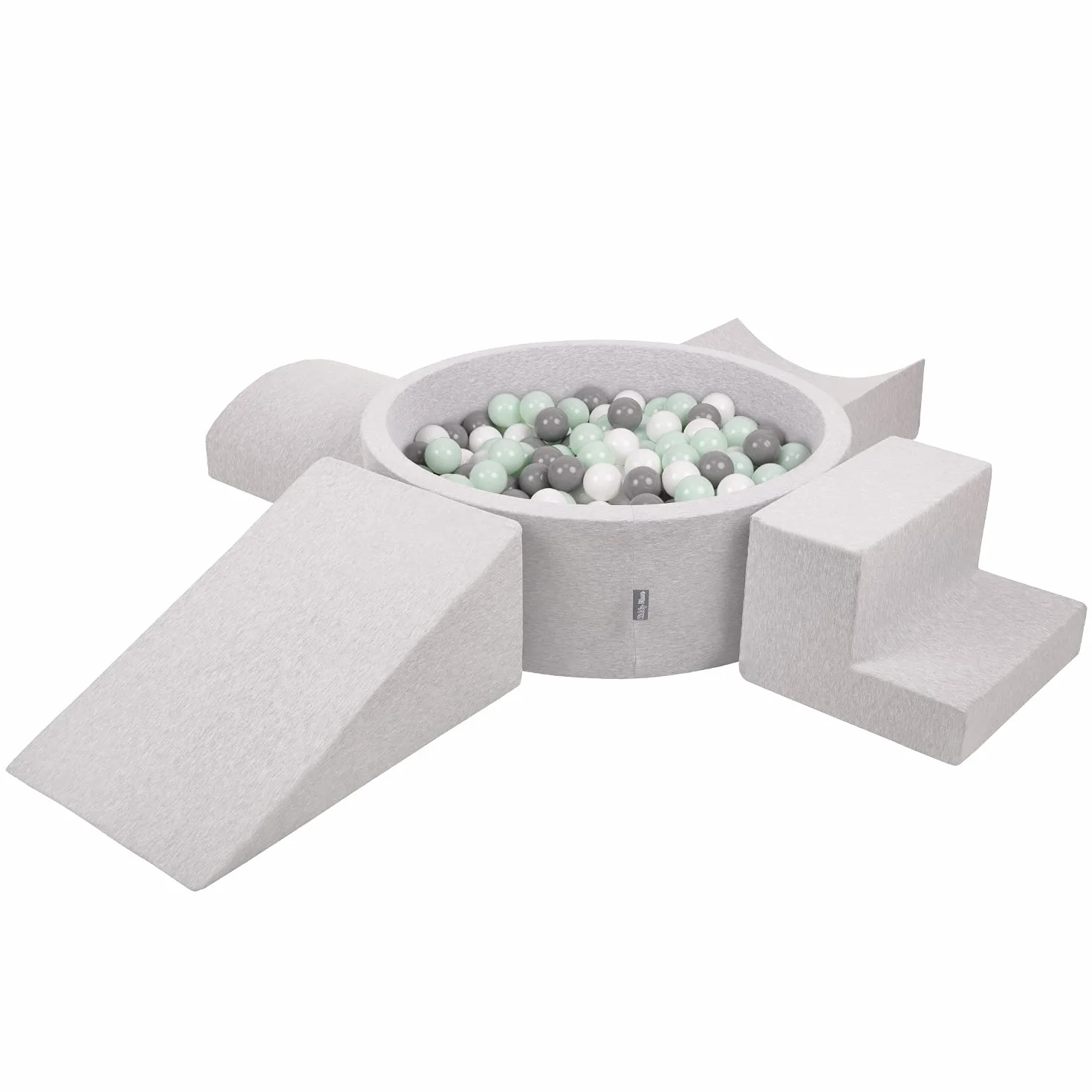 KiddyMoon Area di Gioco in Schiuma con Tondo Piscina di Palline (200 Palline) per Bambini, Grigioch:Bianco/Grigio/Menta